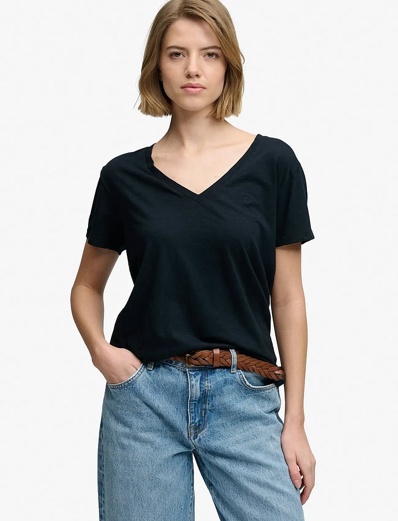Superdry - STUDIOS SLUB EMB VEE TEE - t-shirts - eclipse navy - 0