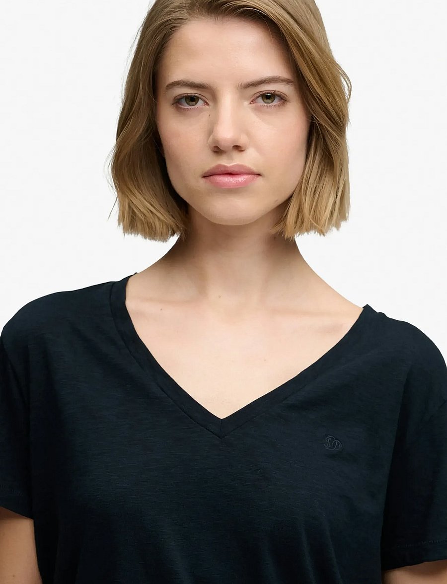 Superdry - STUDIOS SLUB EMB VEE TEE - t-paidat - eclipse navy - 3