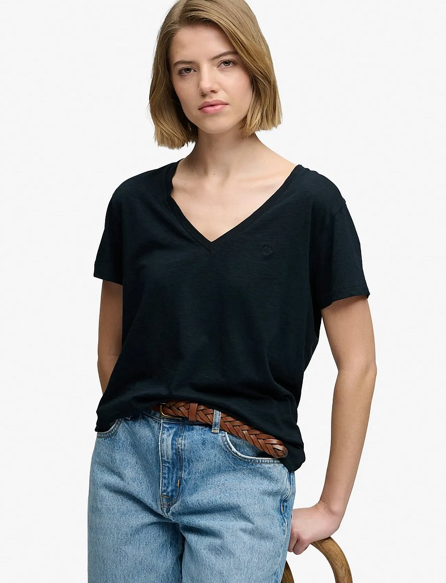 Superdry - STUDIOS SLUB EMB VEE TEE - t-paidat - eclipse navy - 4