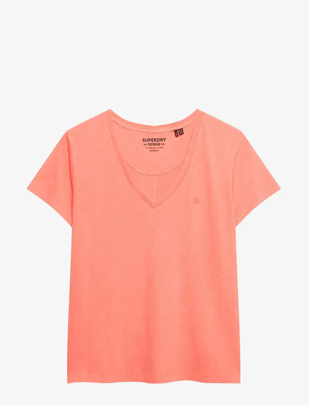 Superdry - STUDIOS SLUB EMB VEE TEE - t-skjorter - fluro coral - 1