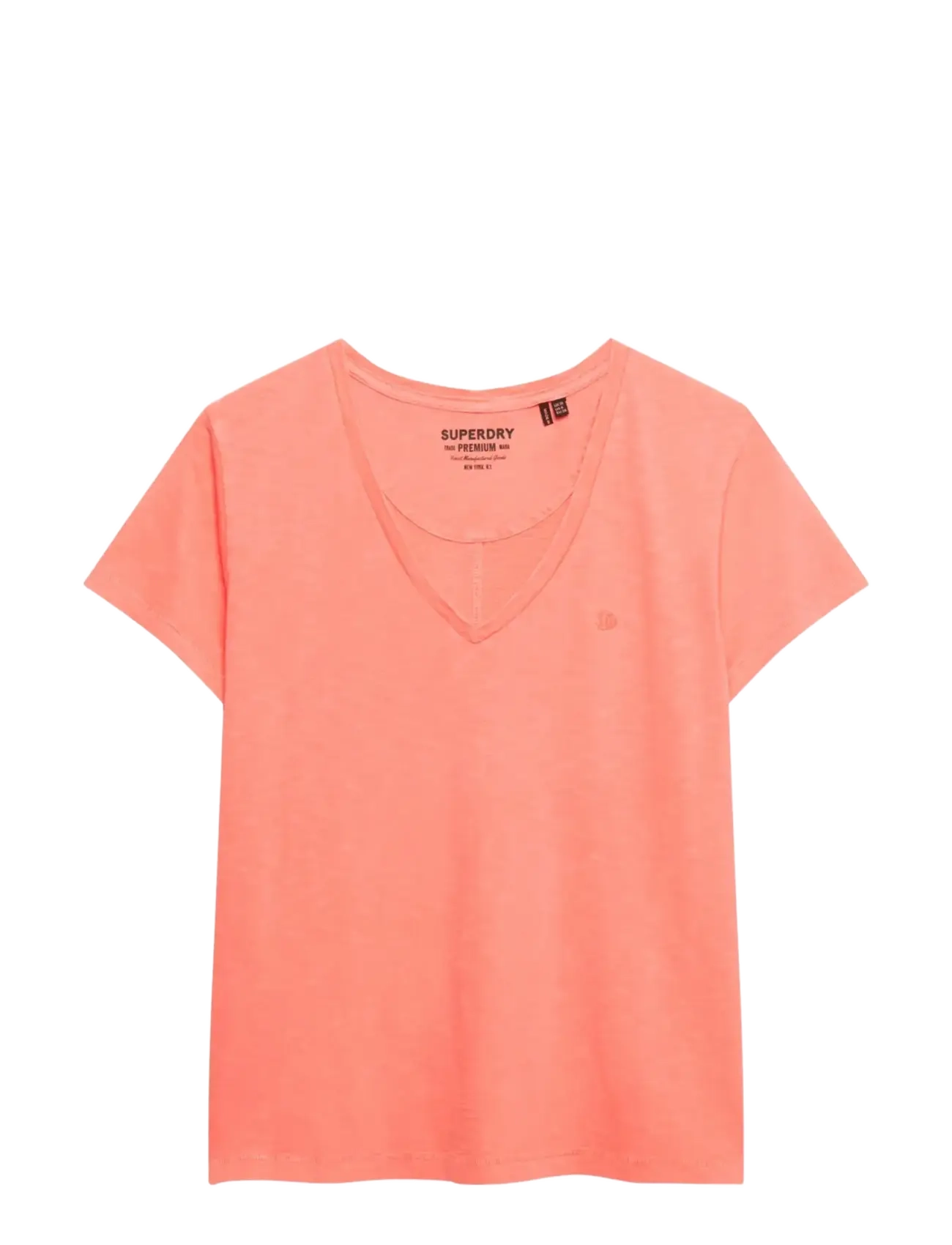 Superdry STUDIOS SLUB EMB VEE TEE - Superdry - FLURO CORAL / coral