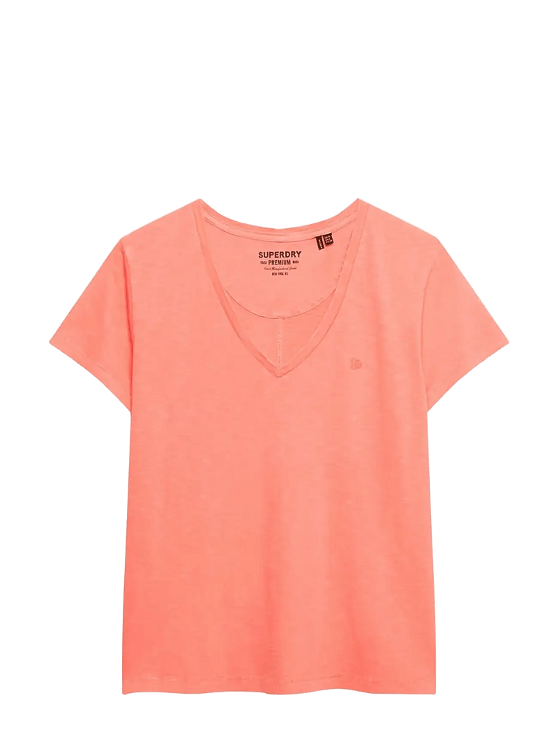 Superdry - STUDIOS SLUB EMB VEE TEE - t-skjorter - fluro coral - 1