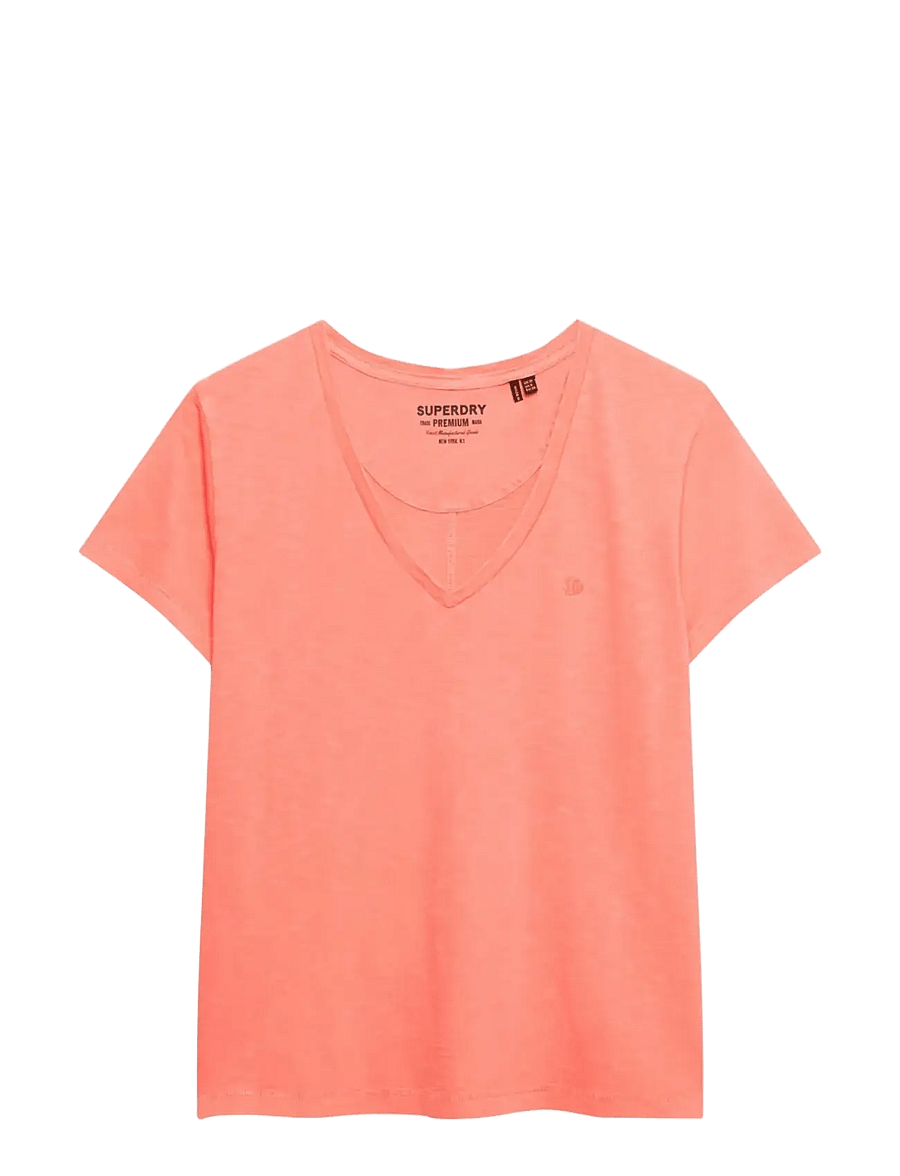 Superdry - STUDIOS SLUB EMB VEE TEE - t-shirts - fluro coral - 1