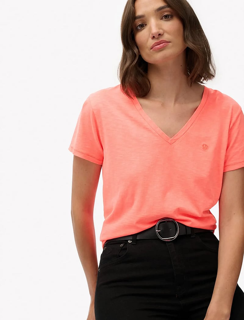 Superdry - STUDIOS SLUB EMB VEE TEE - t-skjorter - fluro coral - 3