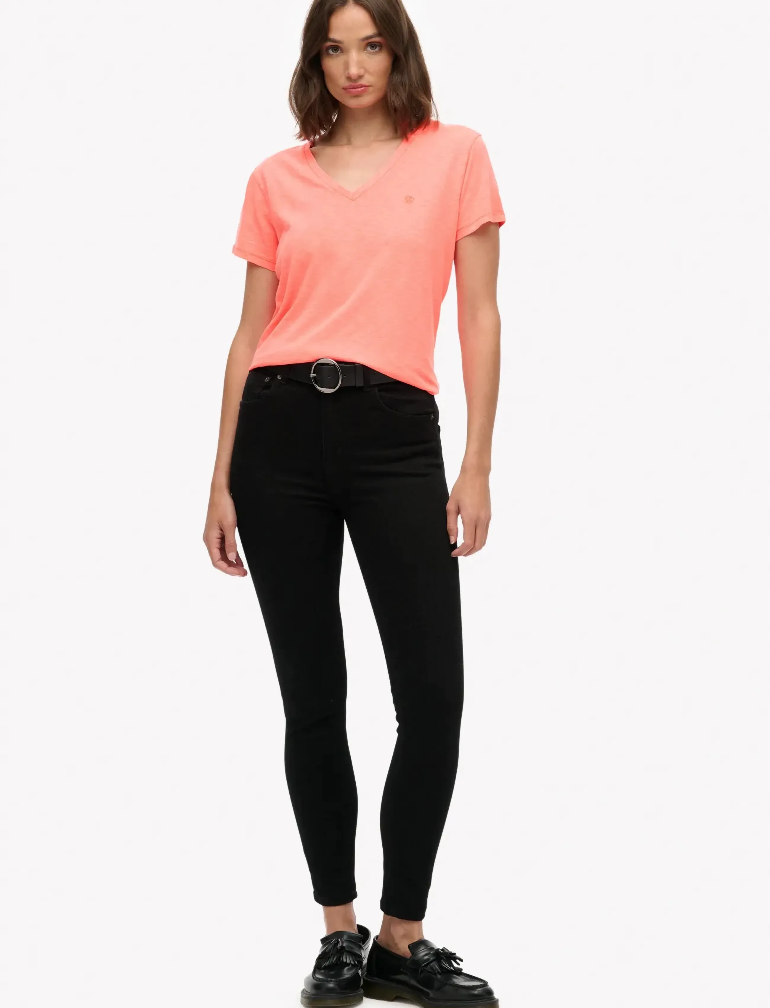 Superdry - STUDIOS SLUB EMB VEE TEE - t-shirts - fluro coral - 5