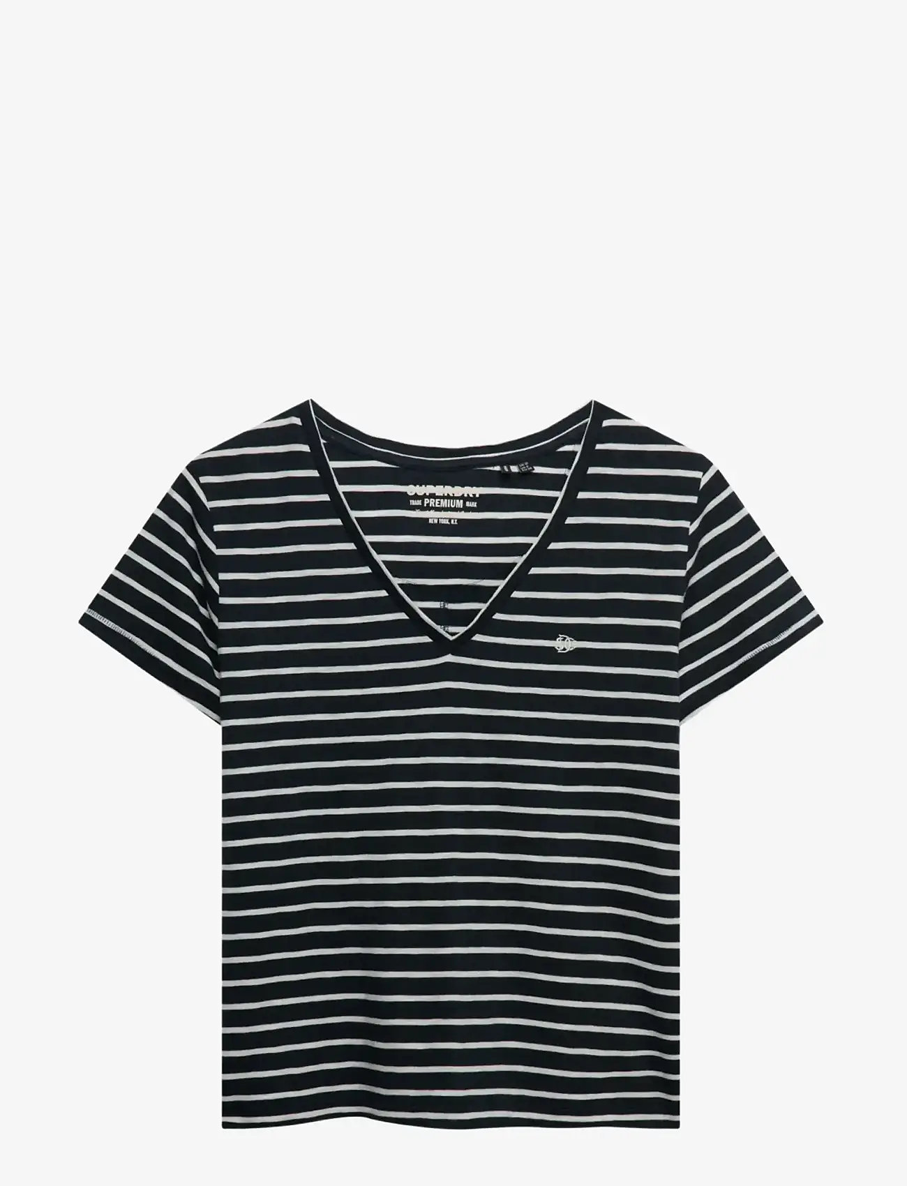 Superdry - STUDIOS SLUB EMB VEE TEE - t-shirts - navy,optic stripe - 1