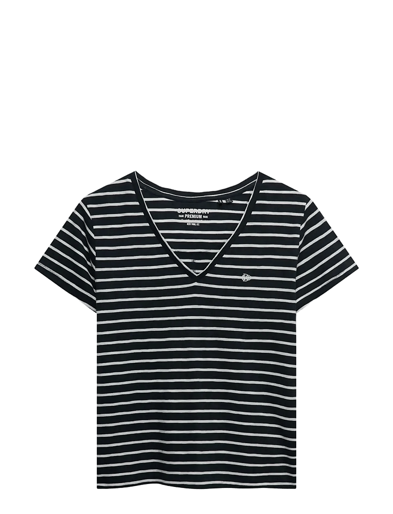 Superdry - STUDIOS SLUB EMB VEE TEE - t-shirts - navy,optic stripe - 1