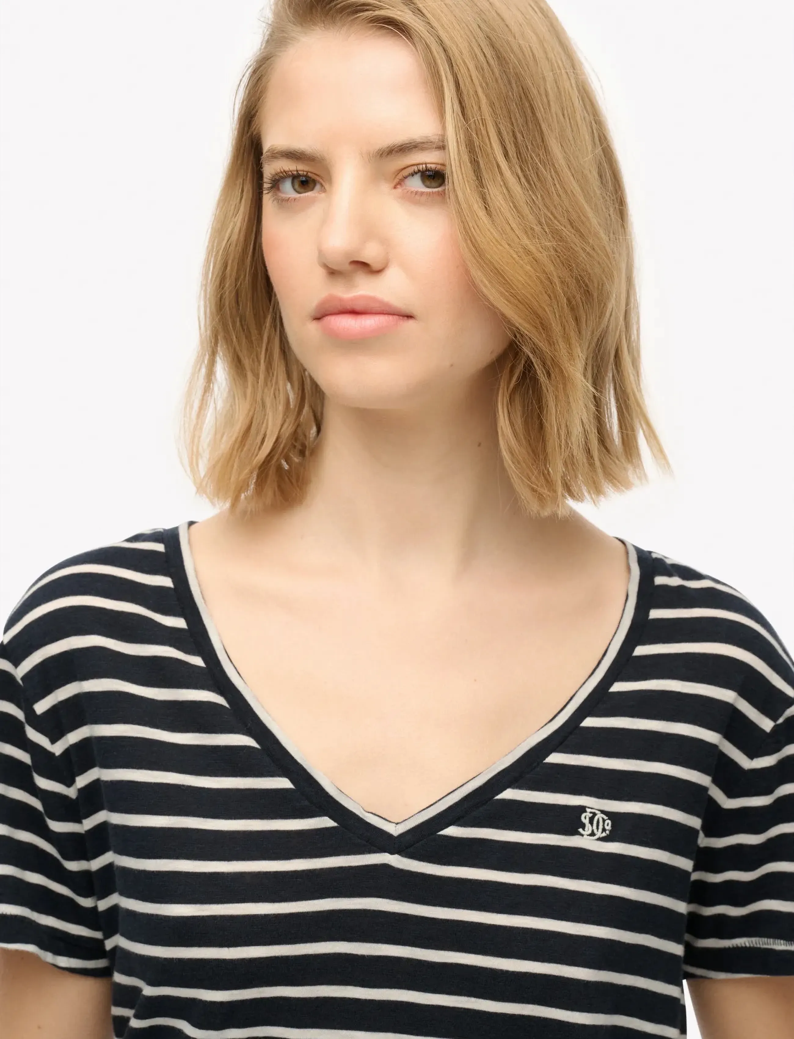 Superdry - STUDIOS SLUB EMB VEE TEE - die niedrigsten preise - navy,optic stripe - 2
