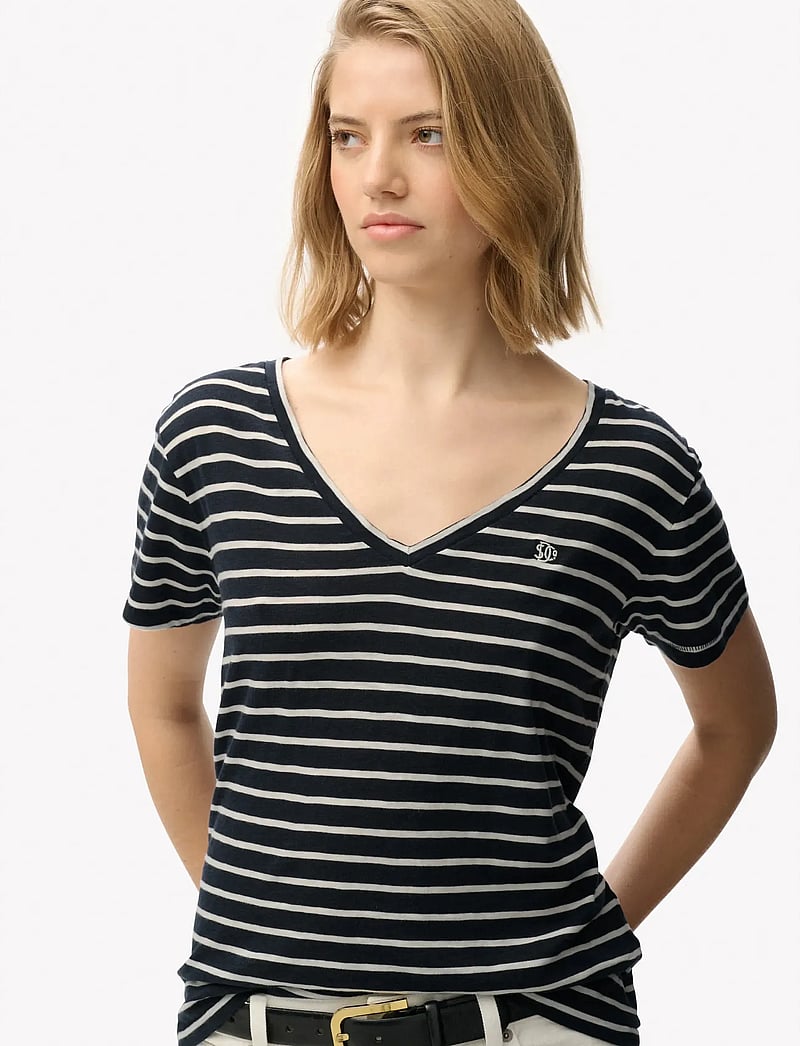 Superdry - STUDIOS SLUB EMB VEE TEE - t-shirts - navy,optic stripe - 3