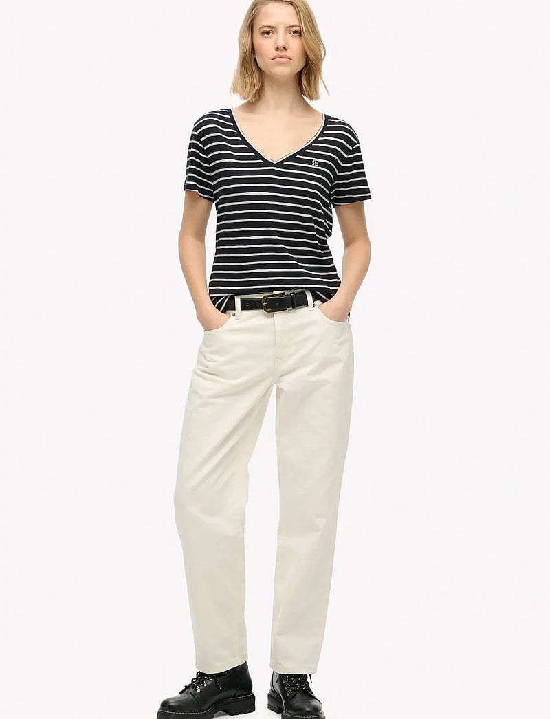 Superdry - STUDIOS SLUB EMB VEE TEE - t-shirts - navy,optic stripe - 4