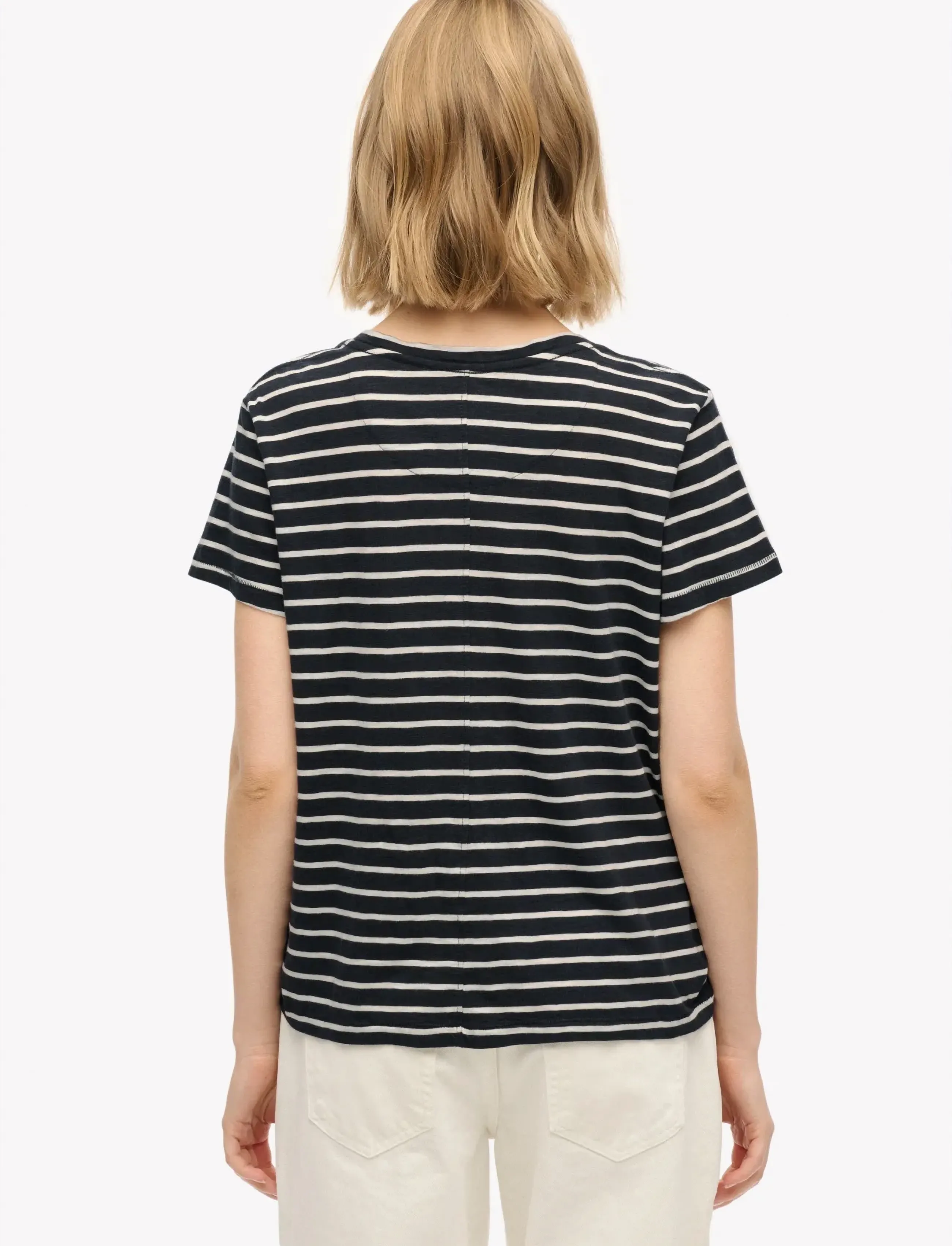Superdry - STUDIOS SLUB EMB VEE TEE - die niedrigsten preise - navy,optic stripe - 5