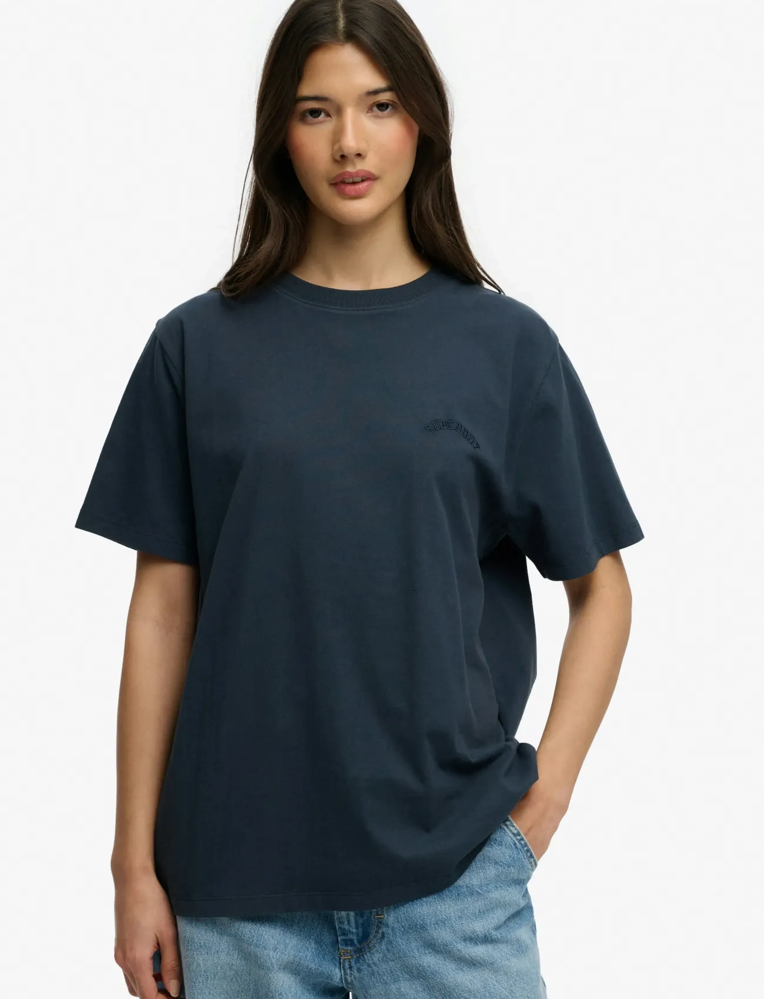 Superdry Essential Logo Loose Tee, Kvinder, Løs T-Shirt, Navy, Str: 16