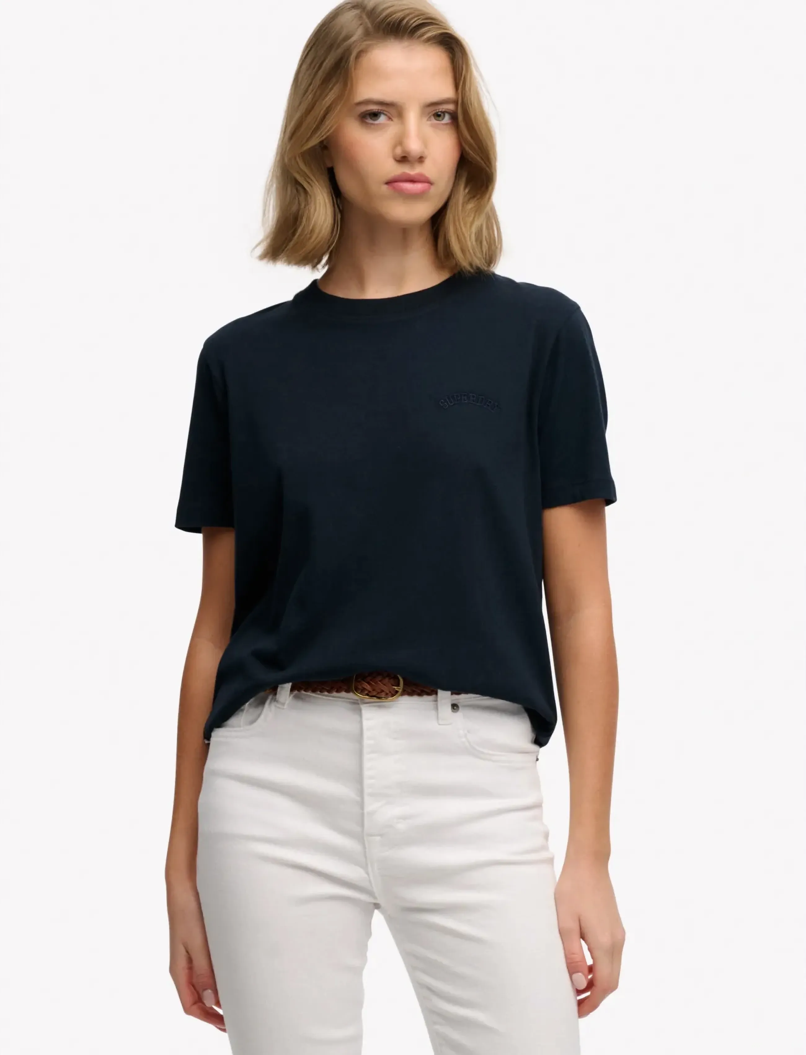 Superdry Essential Logo Emb Tee, 12, T-shirts & Oberteile, Marineblau - Short-sleeved, Frauen