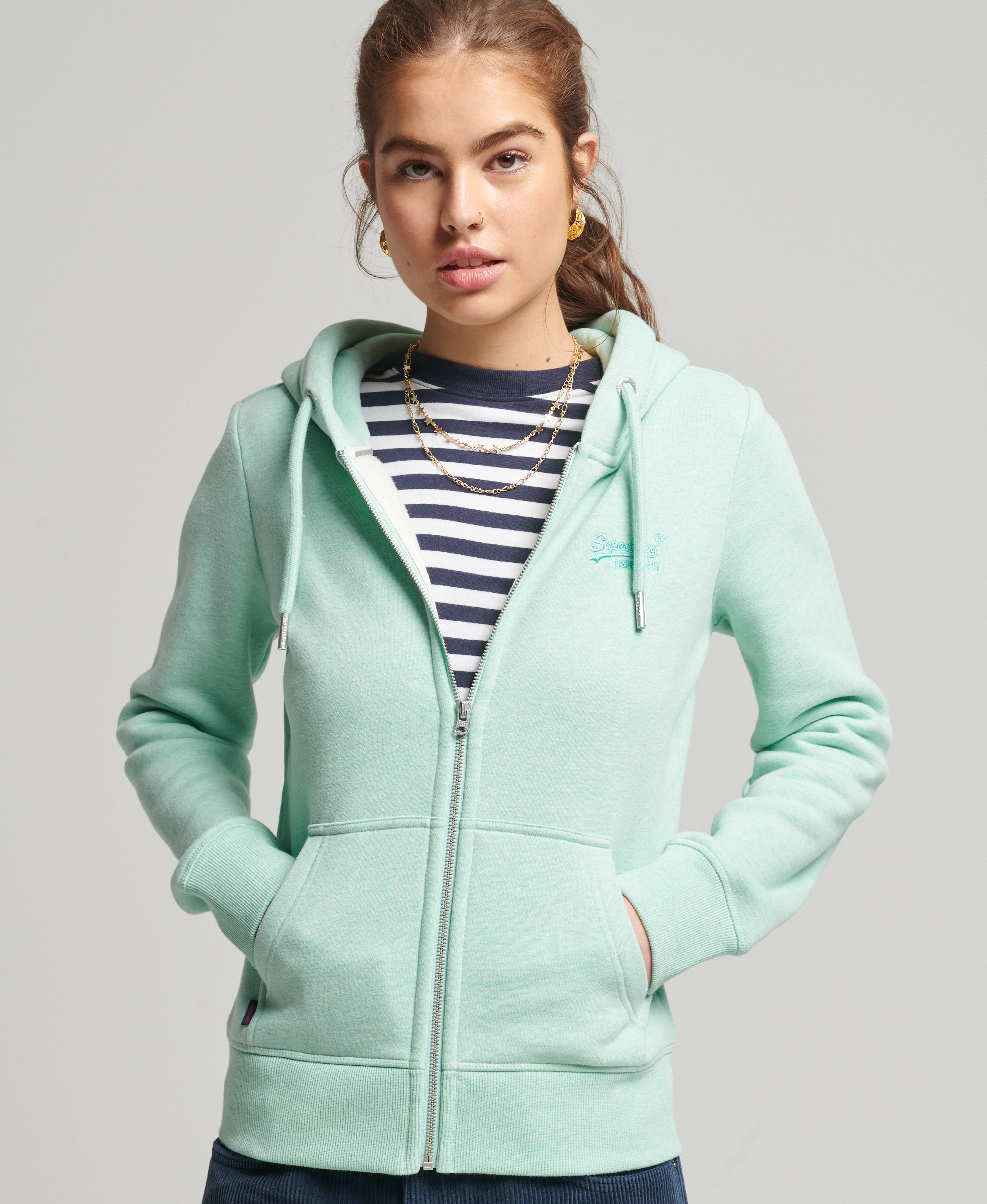 Superdry - VINTAGE LOGO EMB ZIPHOOD - minted marl - 2