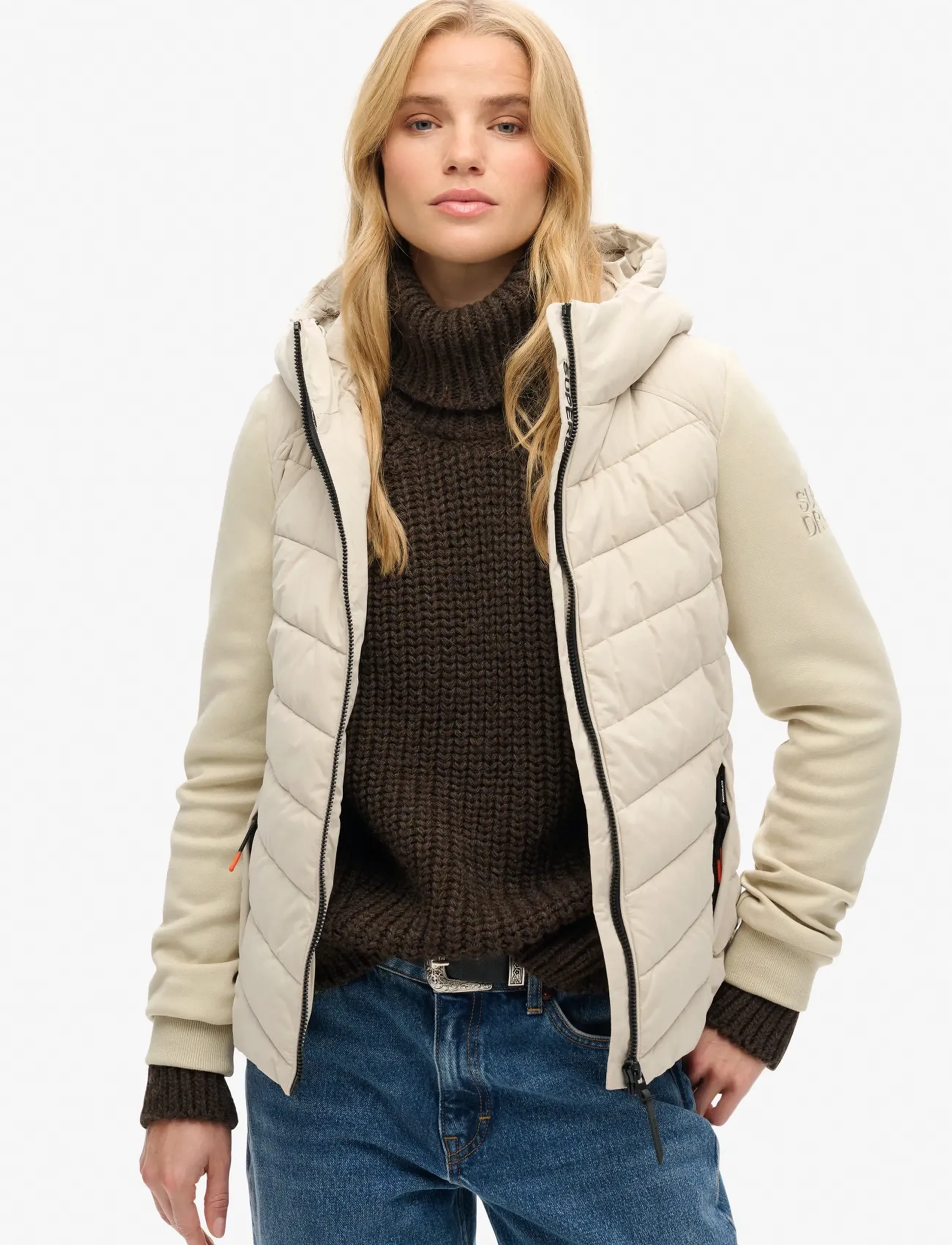 Superdry Hood Storm Hybrid Padded Jkt, 12, Beige, Jakker > Vatteret Jakke, Dame