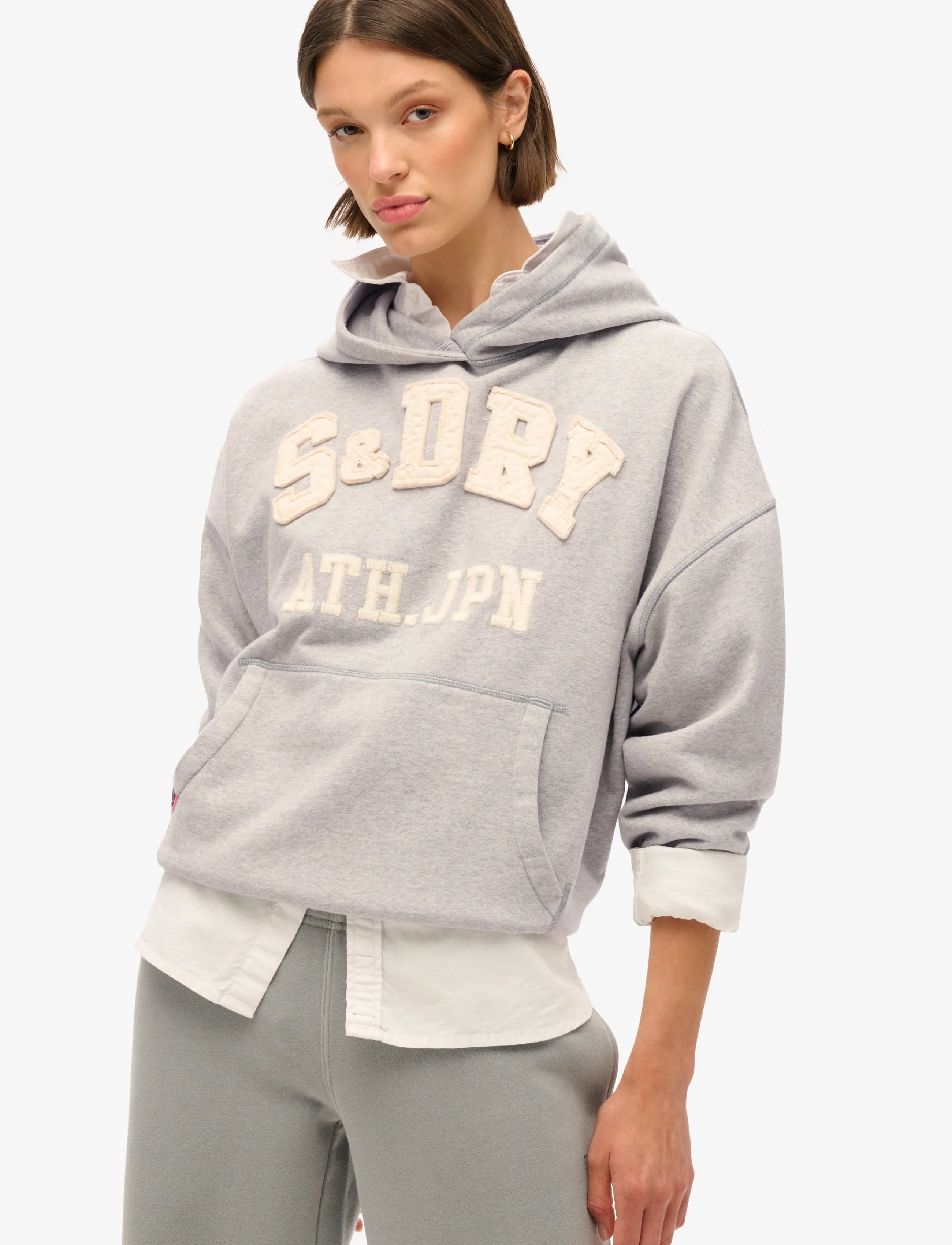 Superdry Athletic Appliq Oversize Hood, 16, Grey, Sweatshirts & Hættetrøjer > Hættetrøjer, Dame