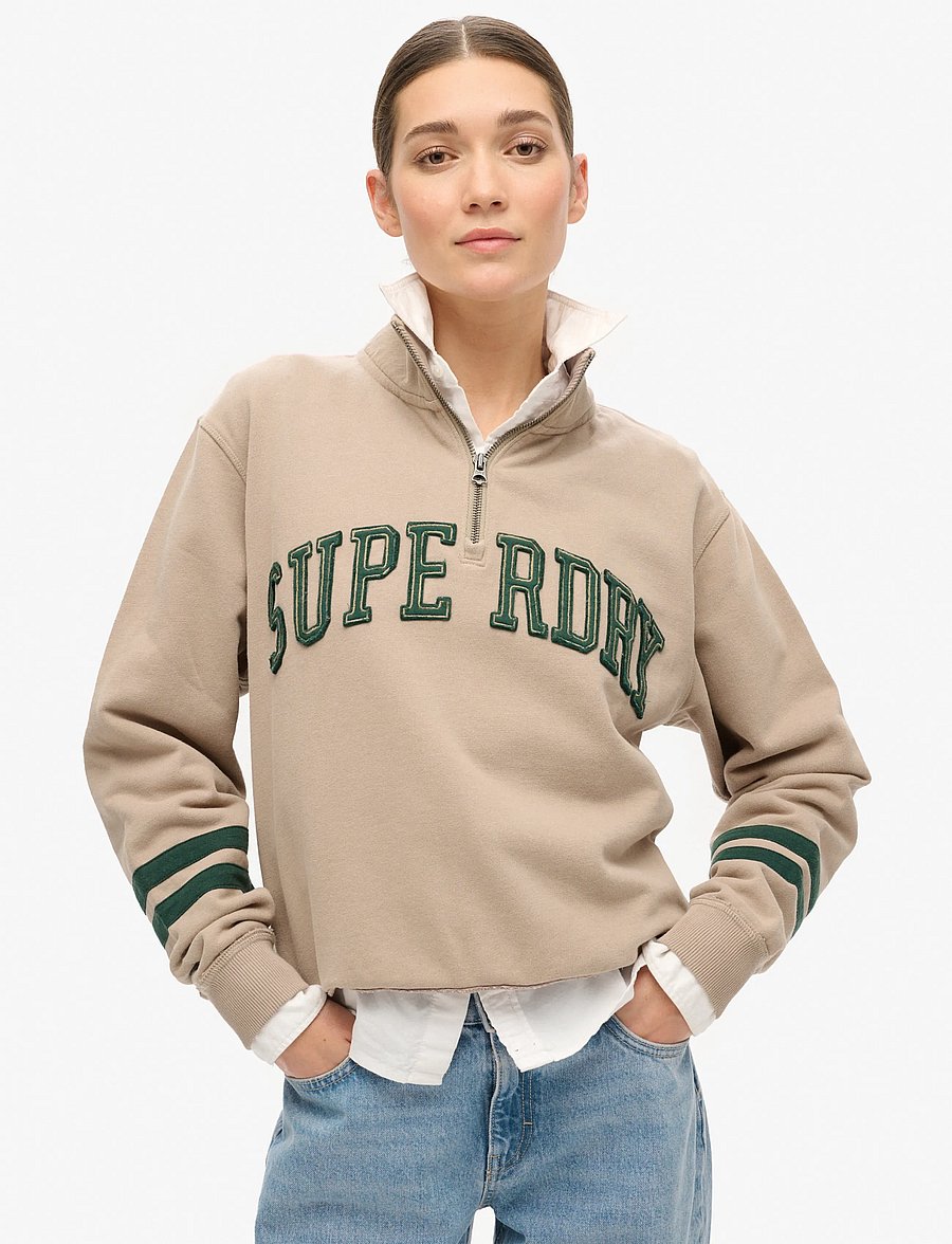 Superdry - ATHLETIC APPLIQUE HALF ZIP - crop tops - cobblestone grey - 0