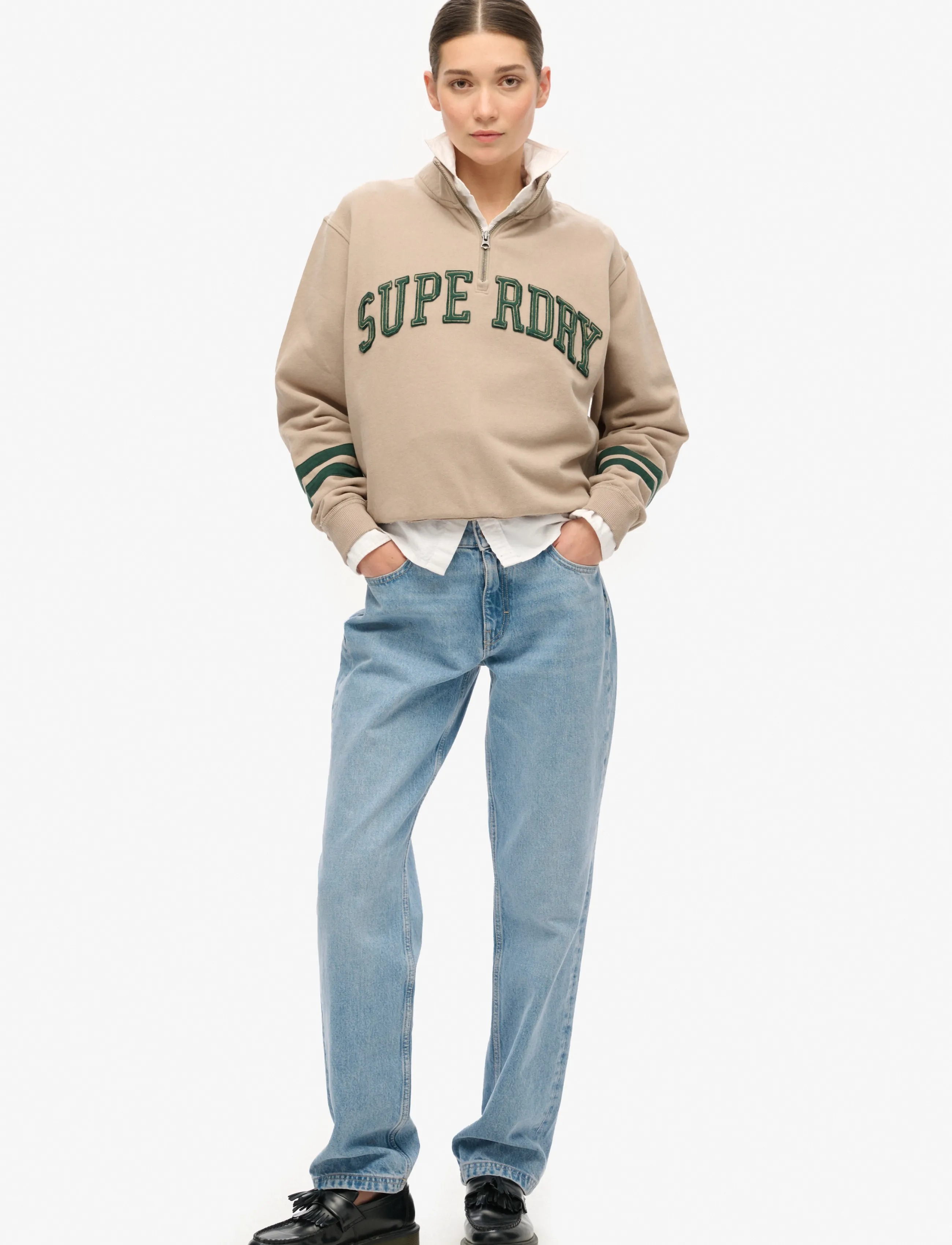 Superdry - ATHLETIC APPLIQUE HALF ZIP - crop tops - cobblestone grey - 3