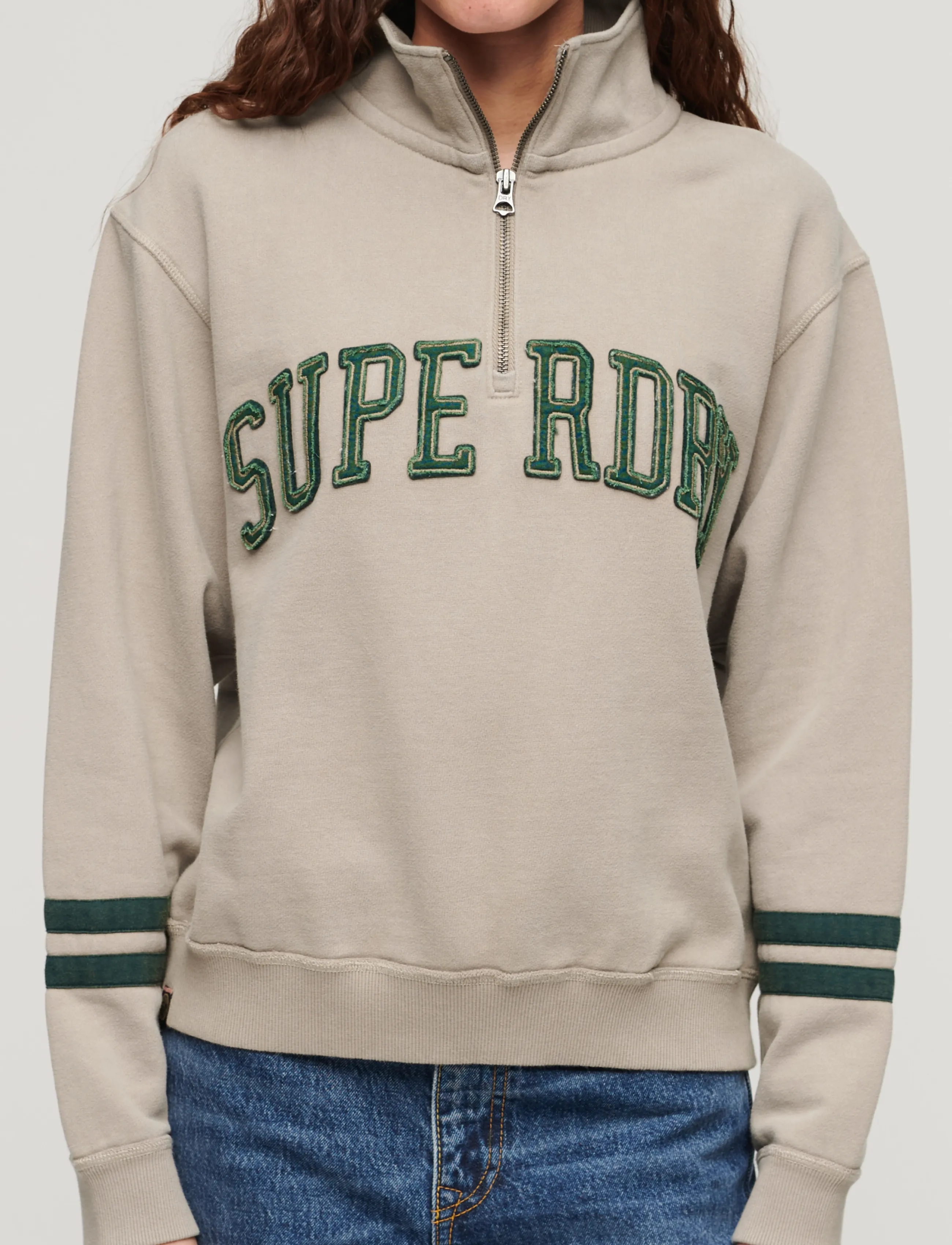 Superdry - ATHLETIC APPLIQUE HALF ZIP - crop tops - cobblestone grey - 4