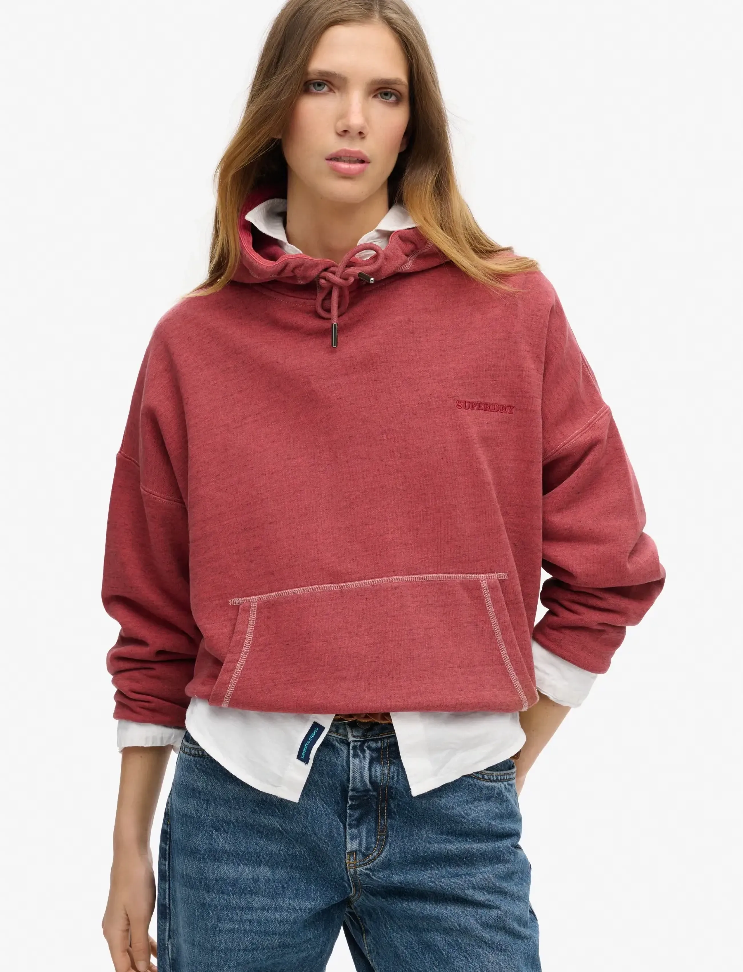 Superdry Essential Logo Overdyed Hoodie, 40, Sweatshirts & Hoodies, Rot - Frauen
