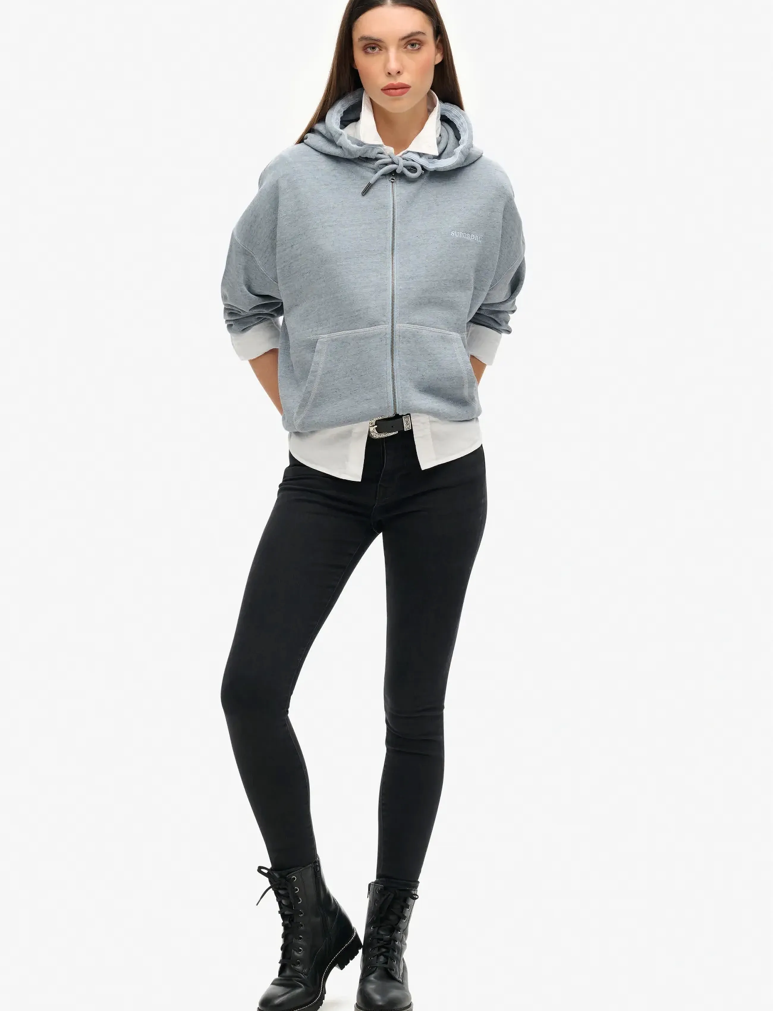 Superdry - ESSENTIAL LOGO OVERDYED ZH - kapuzenpullover - blue fog - 2