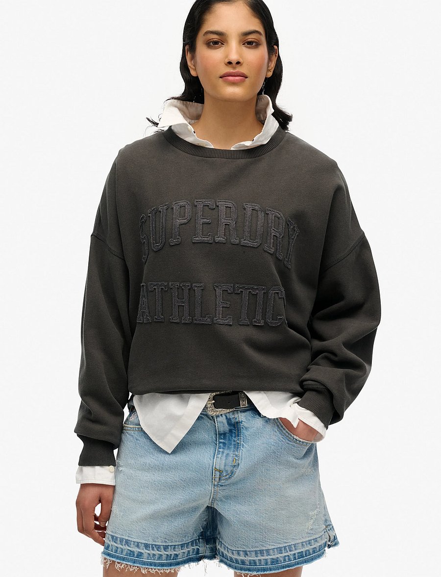 Superdry - ATHLETIC TONAL APPLIQUE CREW - sweatshirts - charcoal - 0