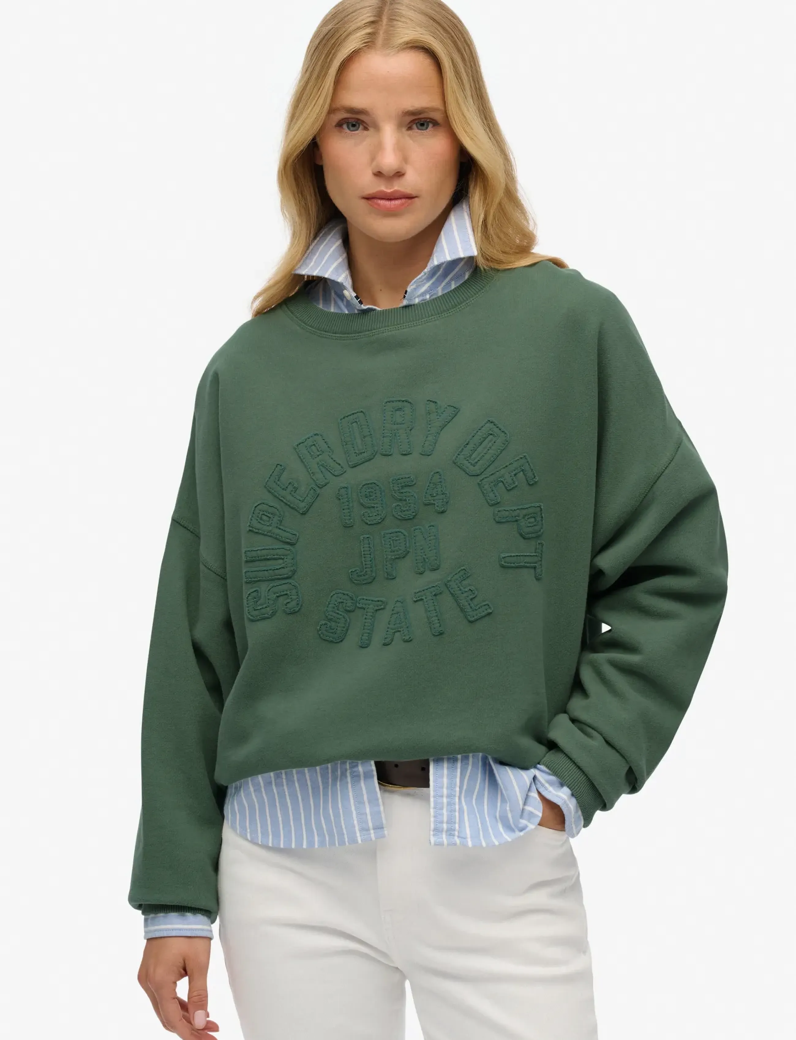 Superdry - ATHLETIC TONAL APPLIQUE CREW - hverdags stil - laurel khaki - 0