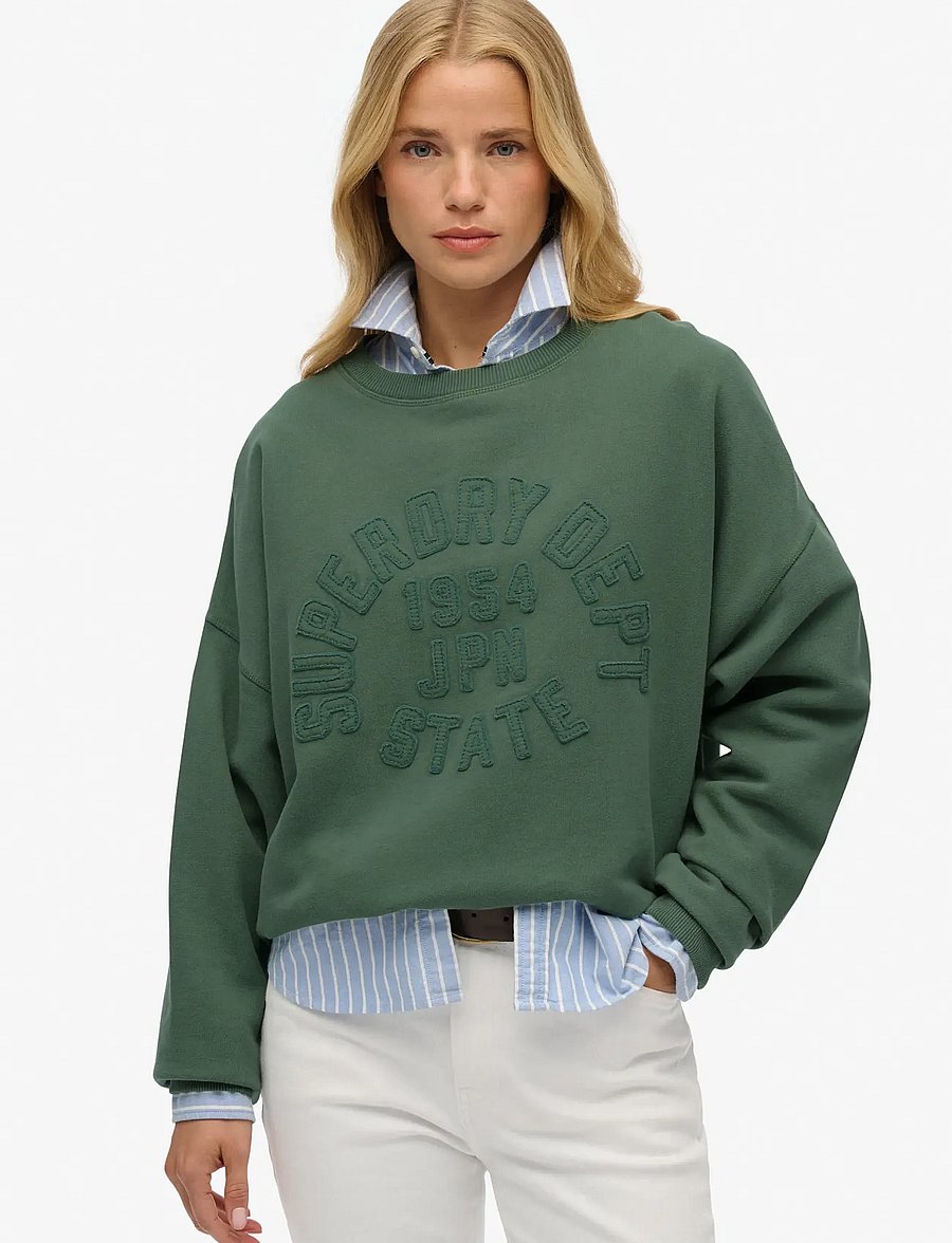 Superdry - ATHLETIC TONAL APPLIQUE CREW - hverdags stil - laurel khaki - 0