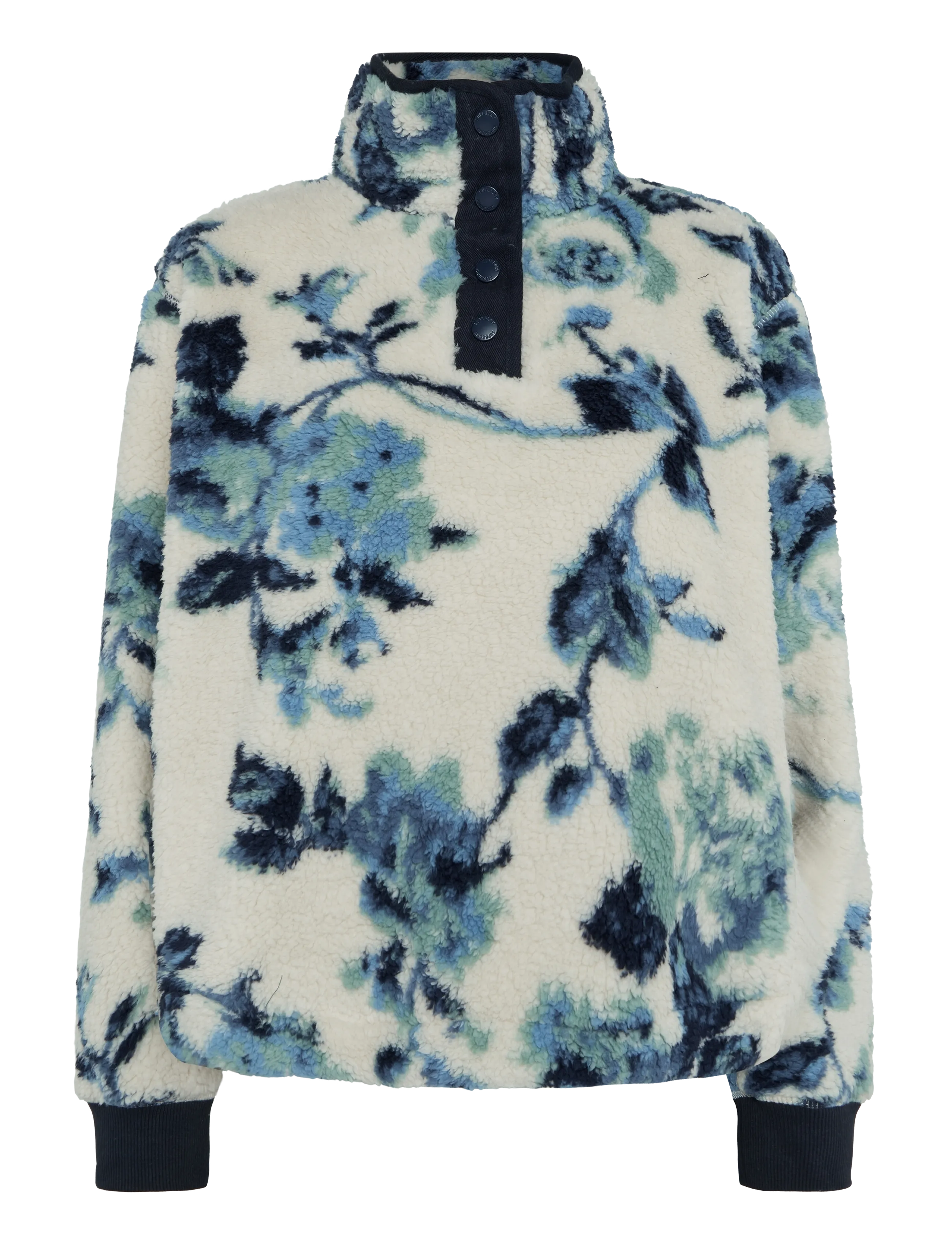 Superdry SUPER SOFT PRINTED HALF BUTTON - Tøj - BLUE PEONIES AOP / cream