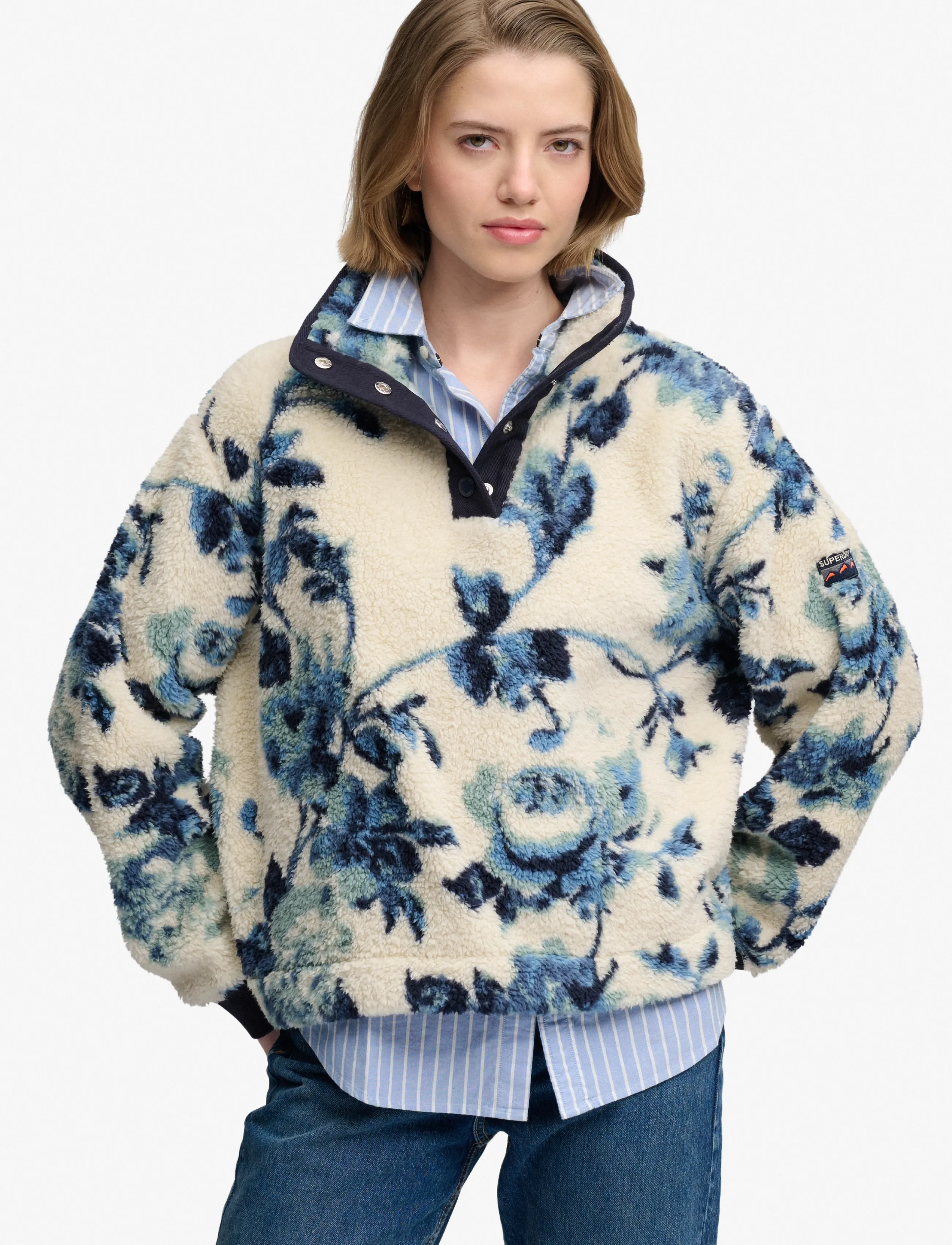 Superdry - SUPER SOFT PRINTED HALF BUTTON - blue peonies aop - 0