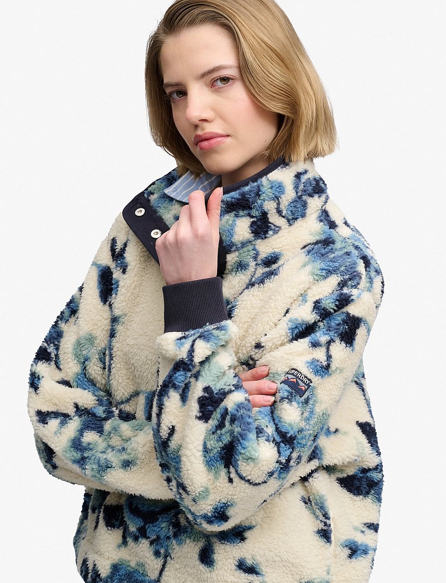 Superdry - SUPER SOFT PRINTED HALF BUTTON - tops - blue peonies aop - 4