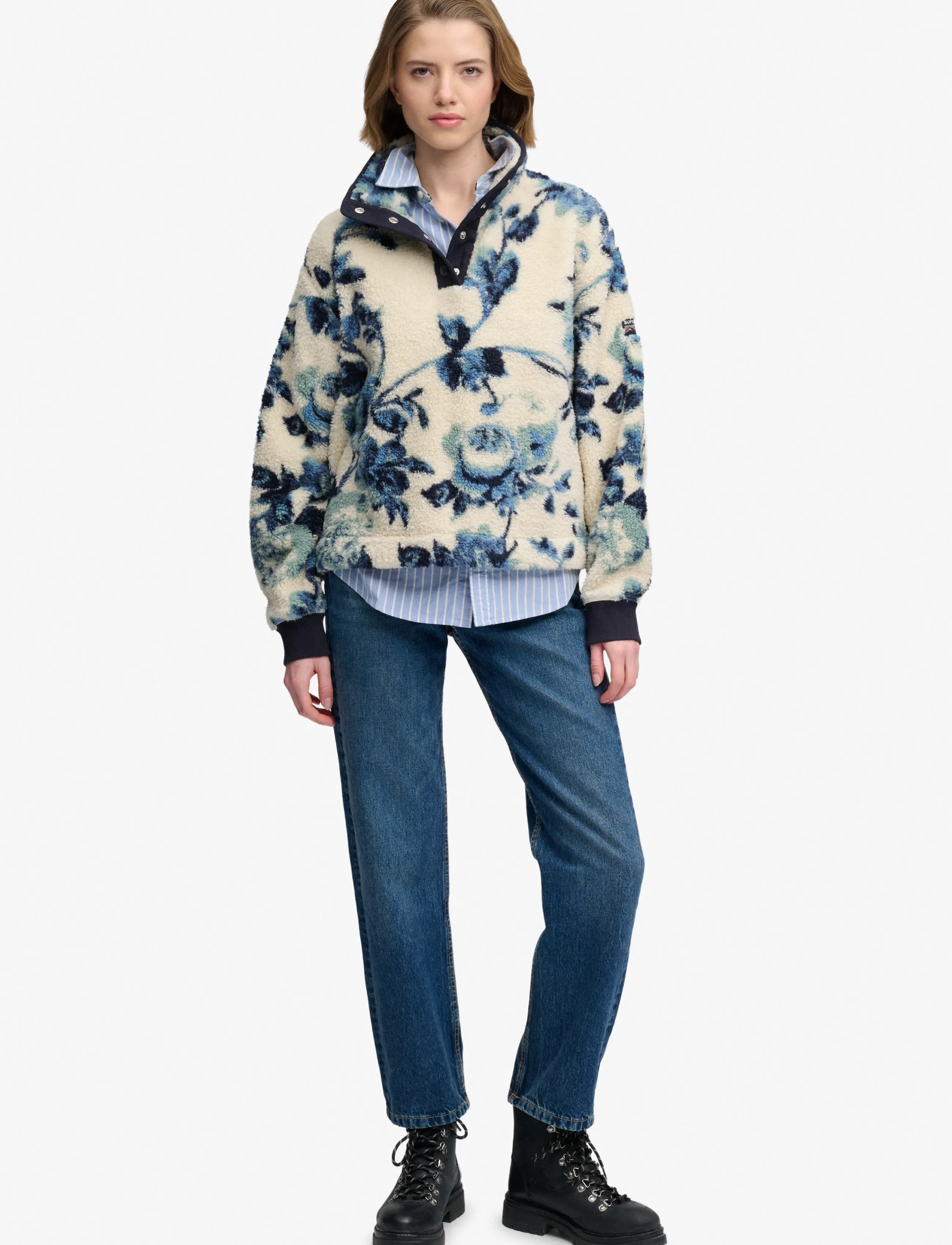 Superdry - SUPER SOFT PRINTED HALF BUTTON - blue peonies aop - 5