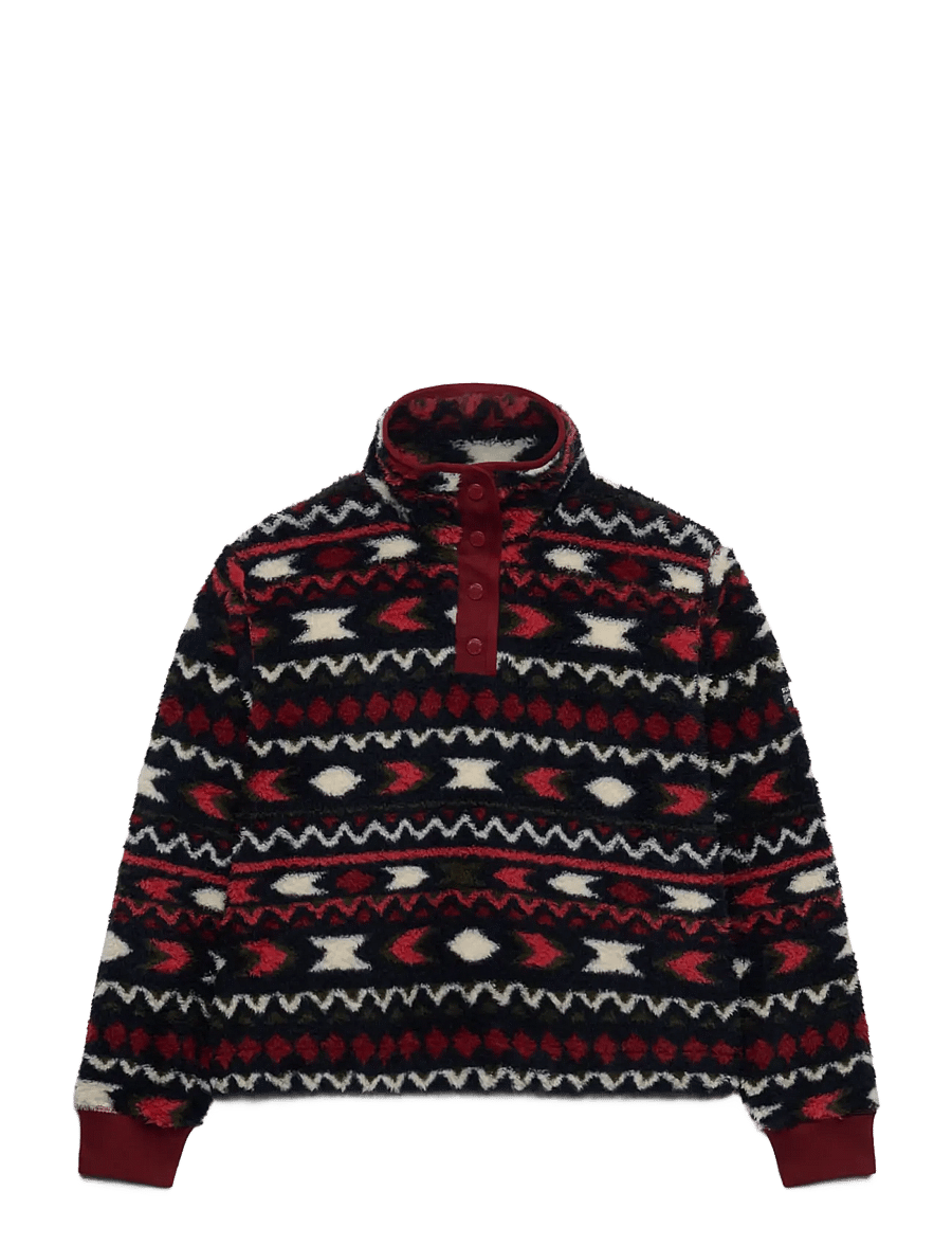 Superdry - SUPER SOFT PRINTED HALF BUTTON - oberteile - burgundy mini aztec aop - 1