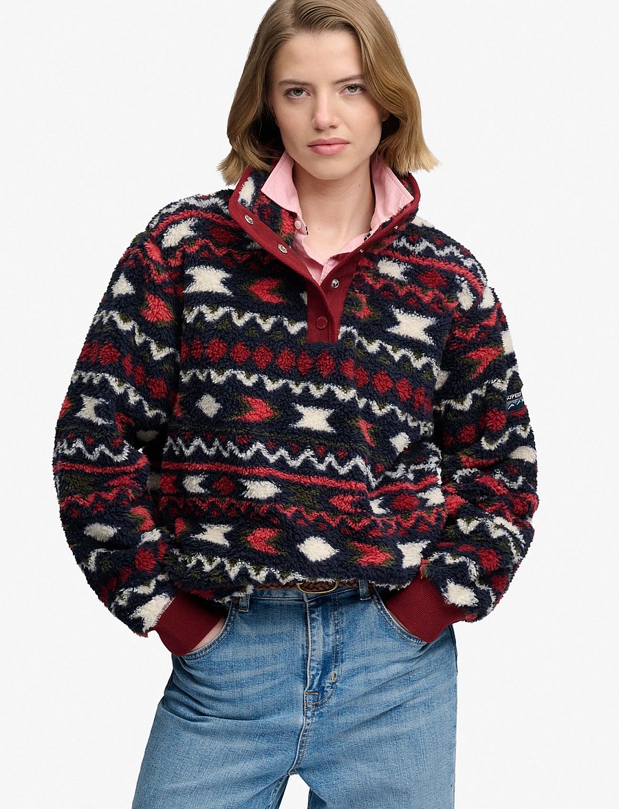Superdry - SUPER SOFT PRINTED HALF BUTTON - oberteile - burgundy mini aztec aop - 0