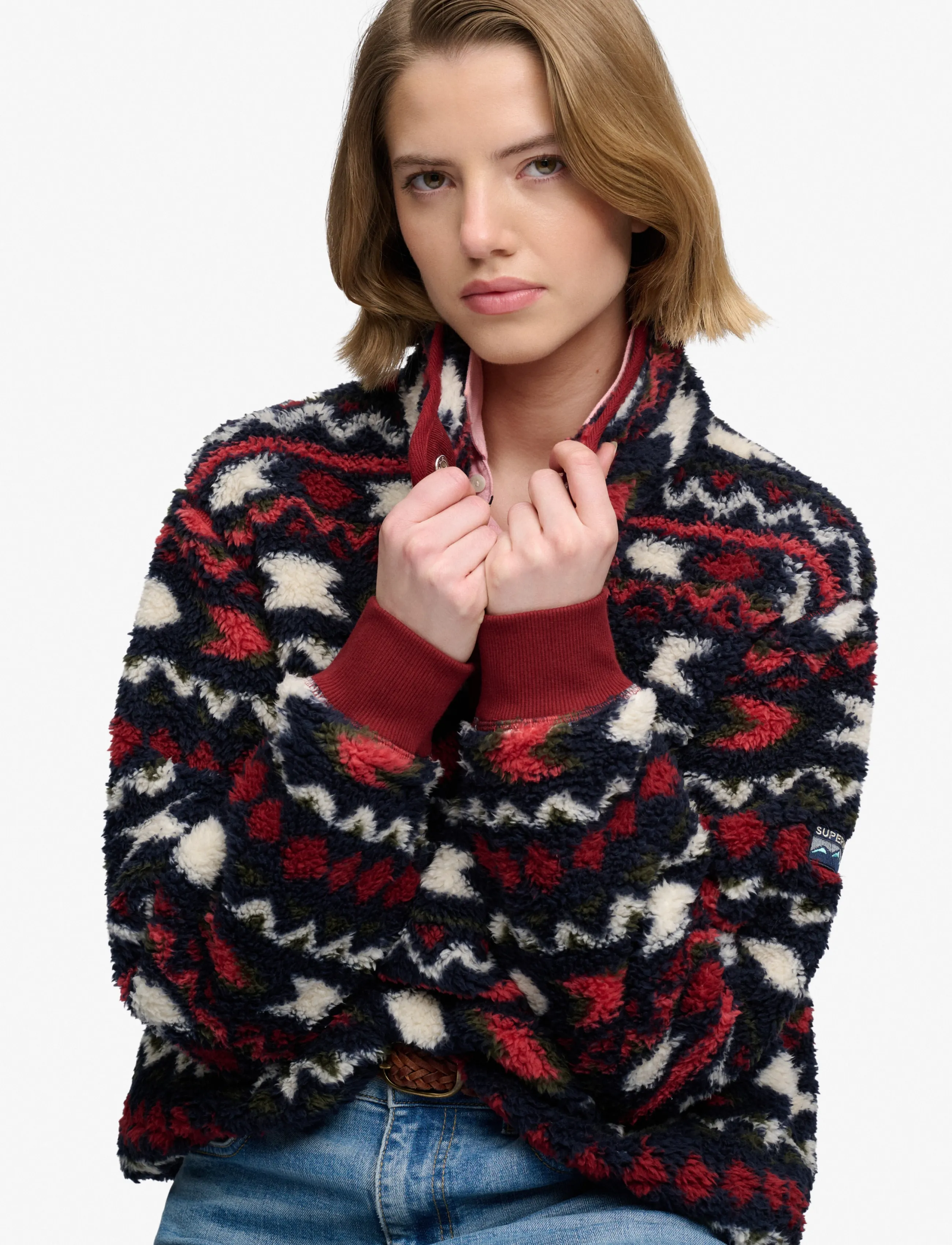 Superdry - SUPER SOFT PRINTED HALF BUTTON - oberteile - burgundy mini aztec aop - 5