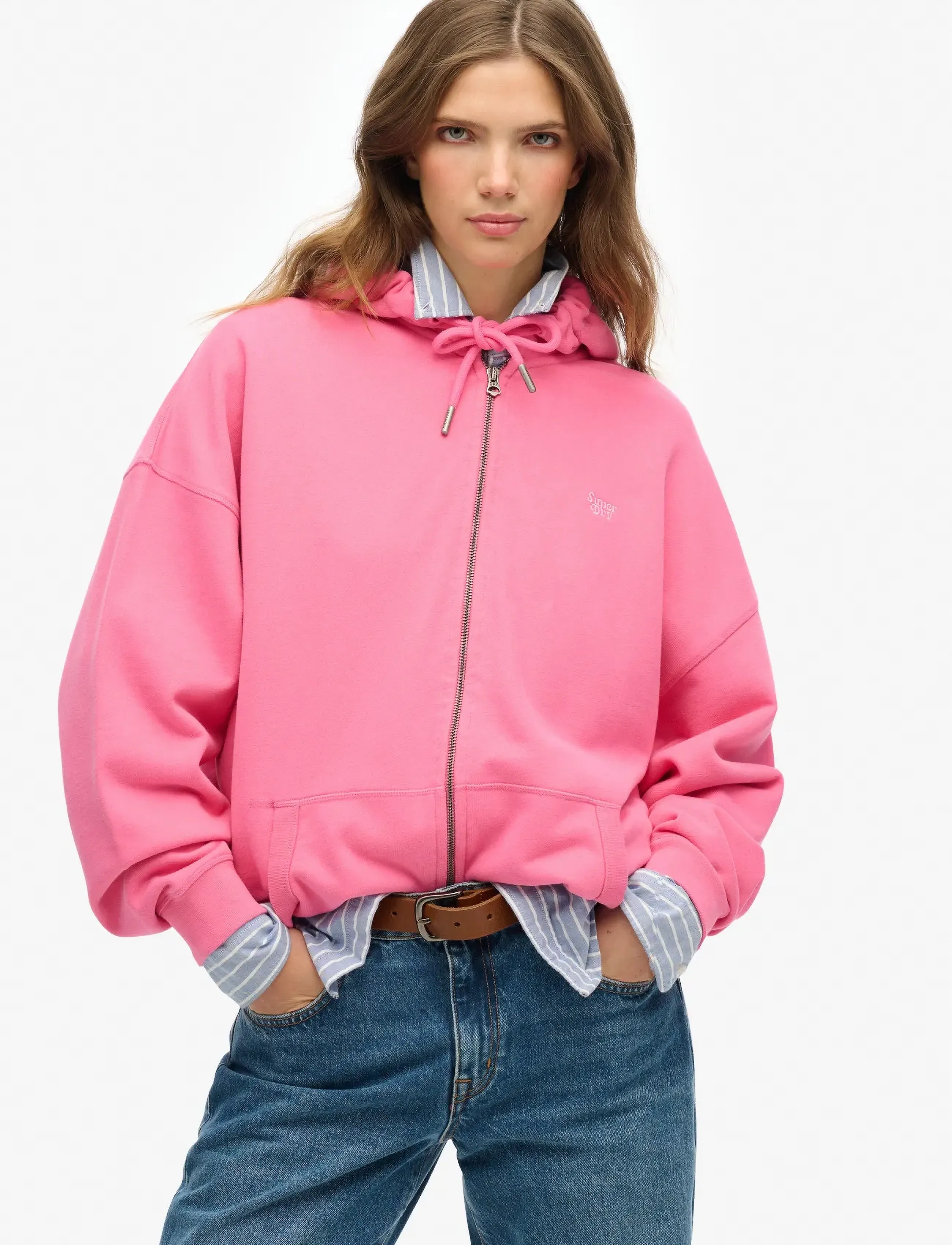 Superdry Studios Zip Hoodie, 36, Pink, Sweatshirts & Hættetrøjer > Hættetrøjer, Dame