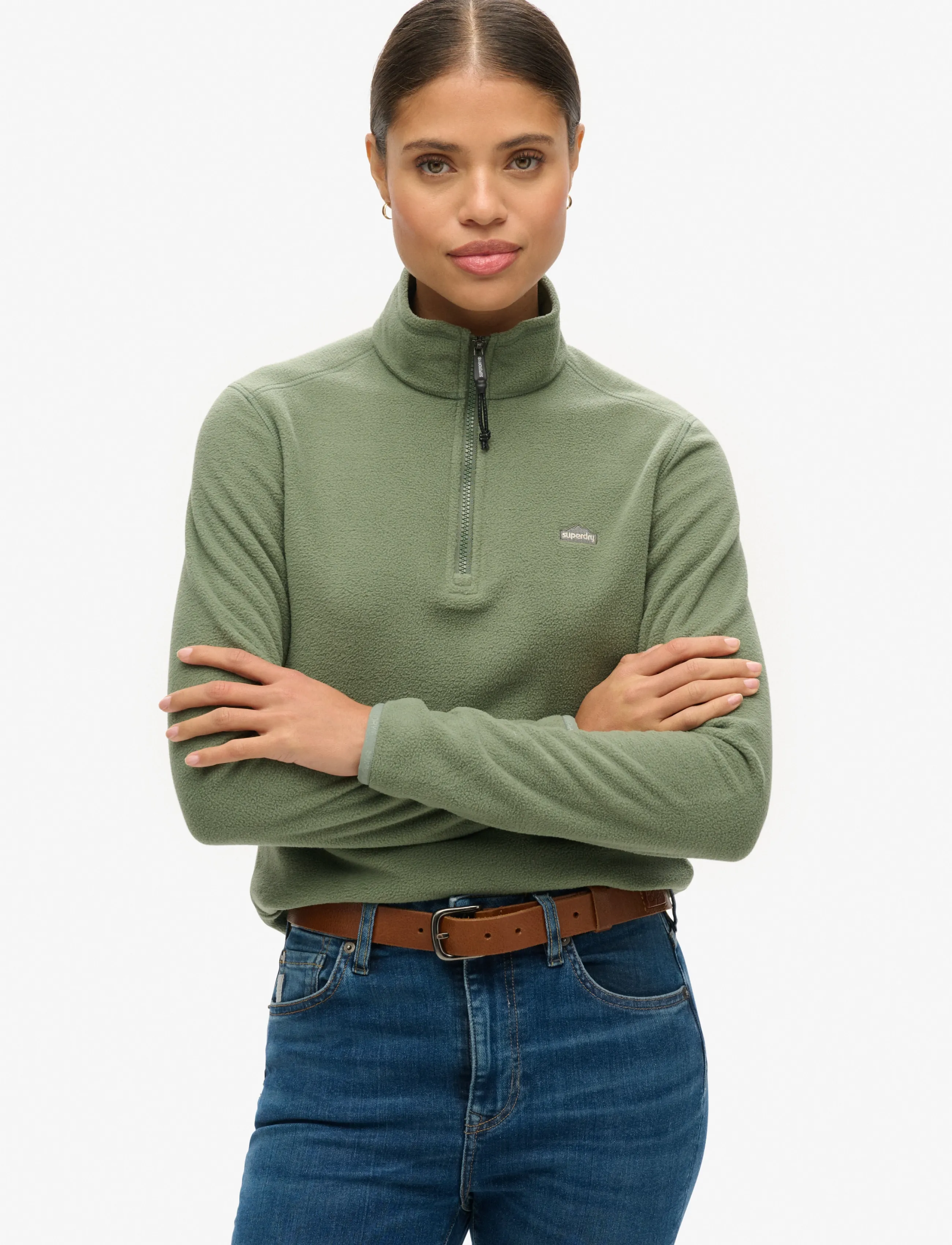 Superdry Polar Fleece Half Zip, 10, Khaki green, Sweatshirts & Hættetrøjer > Fleeces & Midlayers, Dame