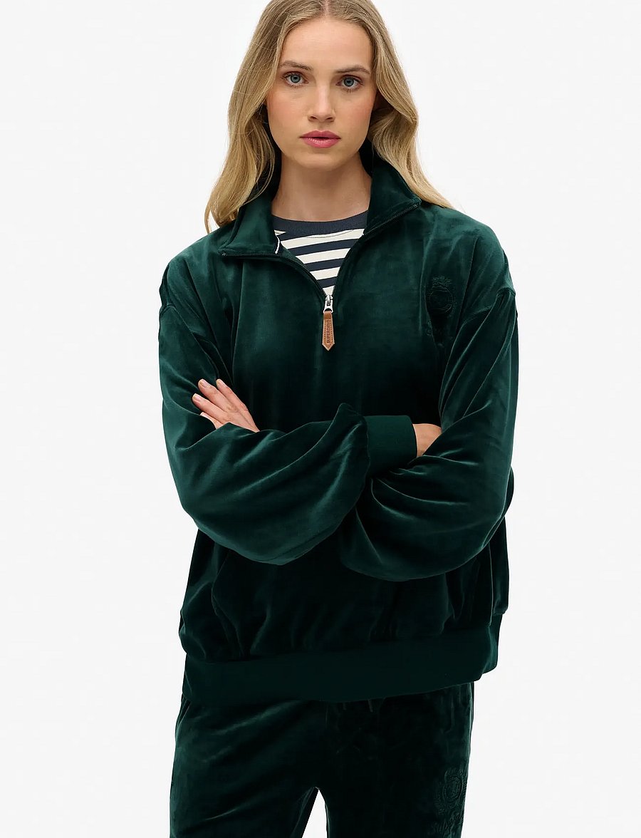Superdry - COUNTRY CLUB VELOUR 1/4 ZIP - sweatshirts - enamel green - 0