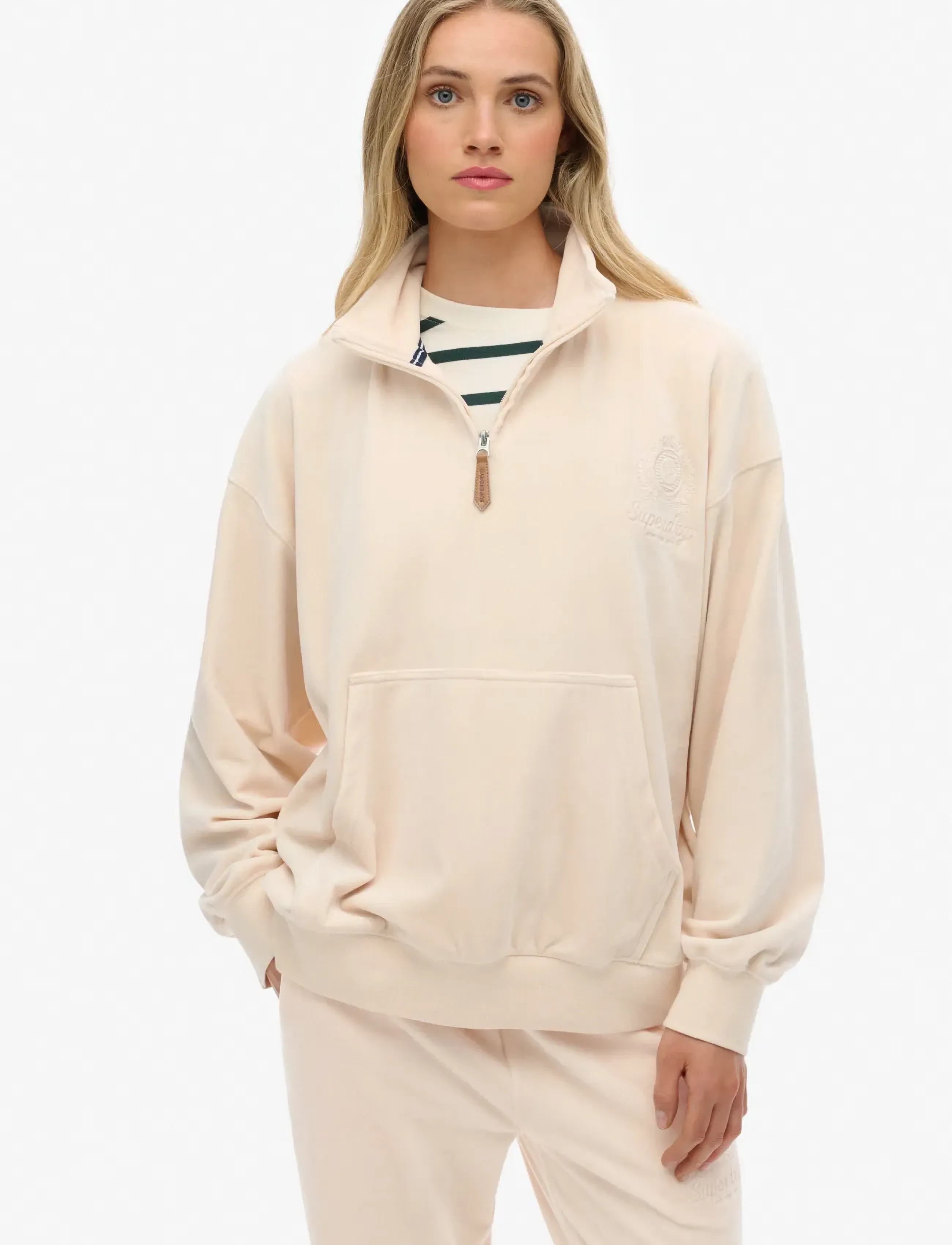 Superdry - COUNTRY CLUB VELOUR 1/4 ZIP - hverdags stil - pink tint - 0