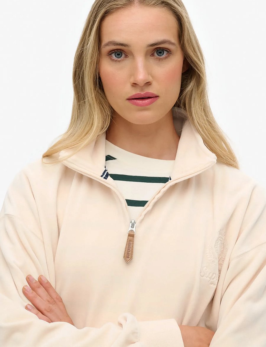 Superdry - COUNTRY CLUB VELOUR 1/4 ZIP - hverdags stil - pink tint - 3