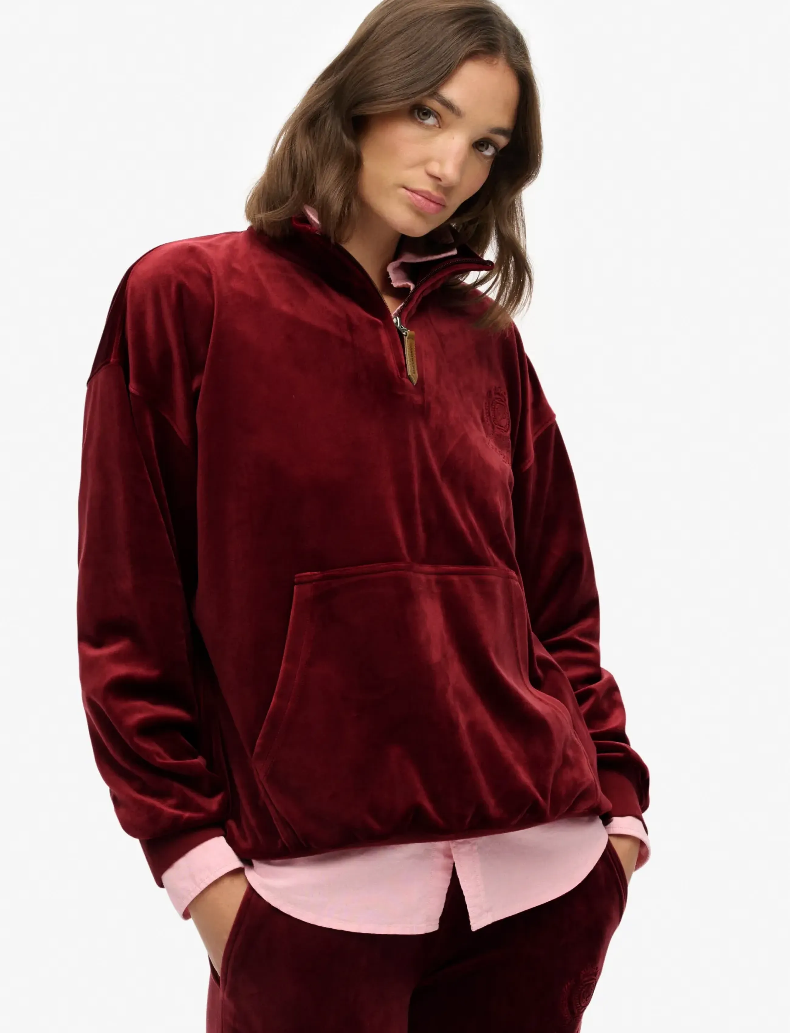 Superdry - COUNTRY CLUB VELOUR 1/4 ZIP - sweatshirts - stanton red - 0