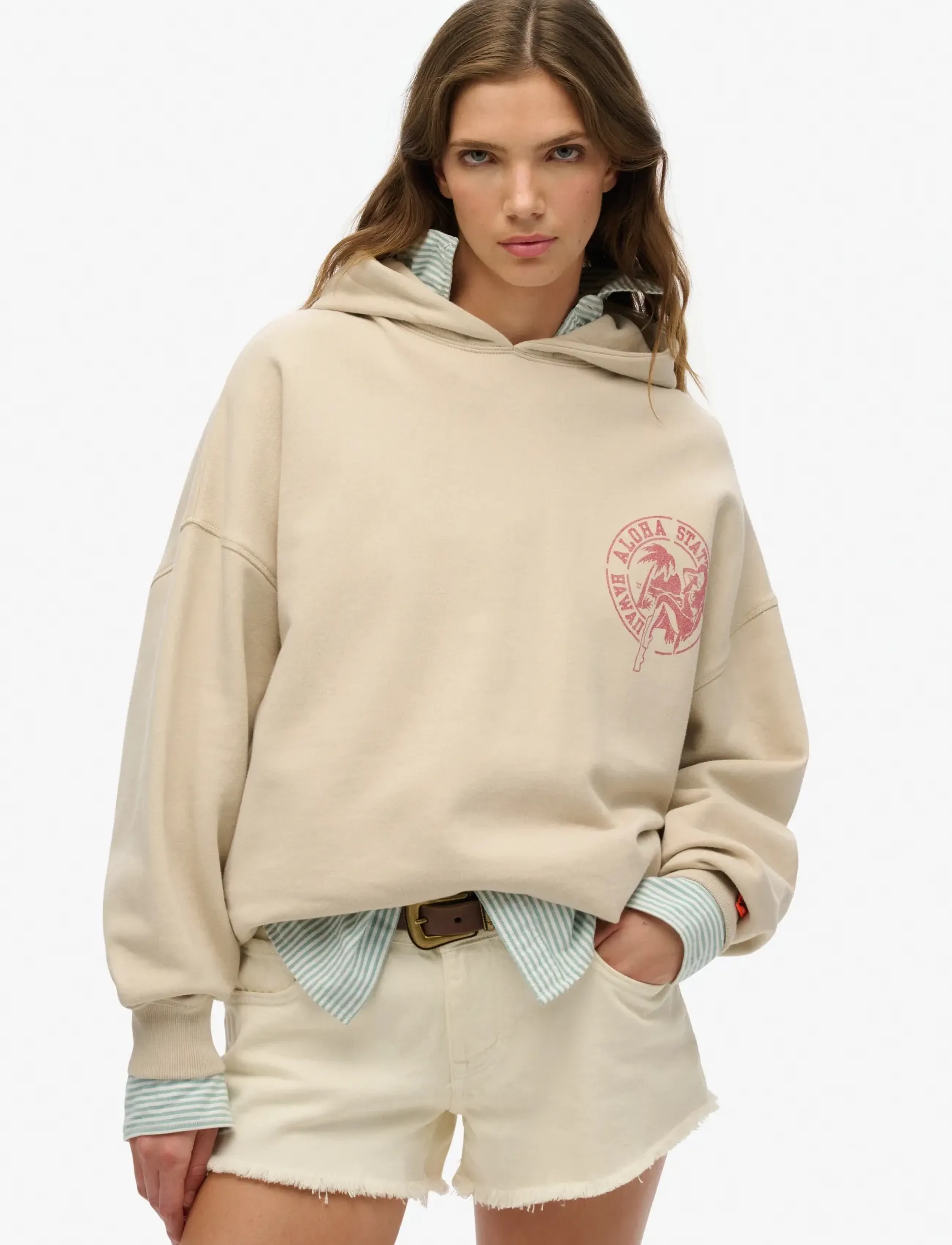 Superdry Lo-Fi Outdoor Oversized Hood, Kvinder, Oversize Hoodie, Beige, Str: 42