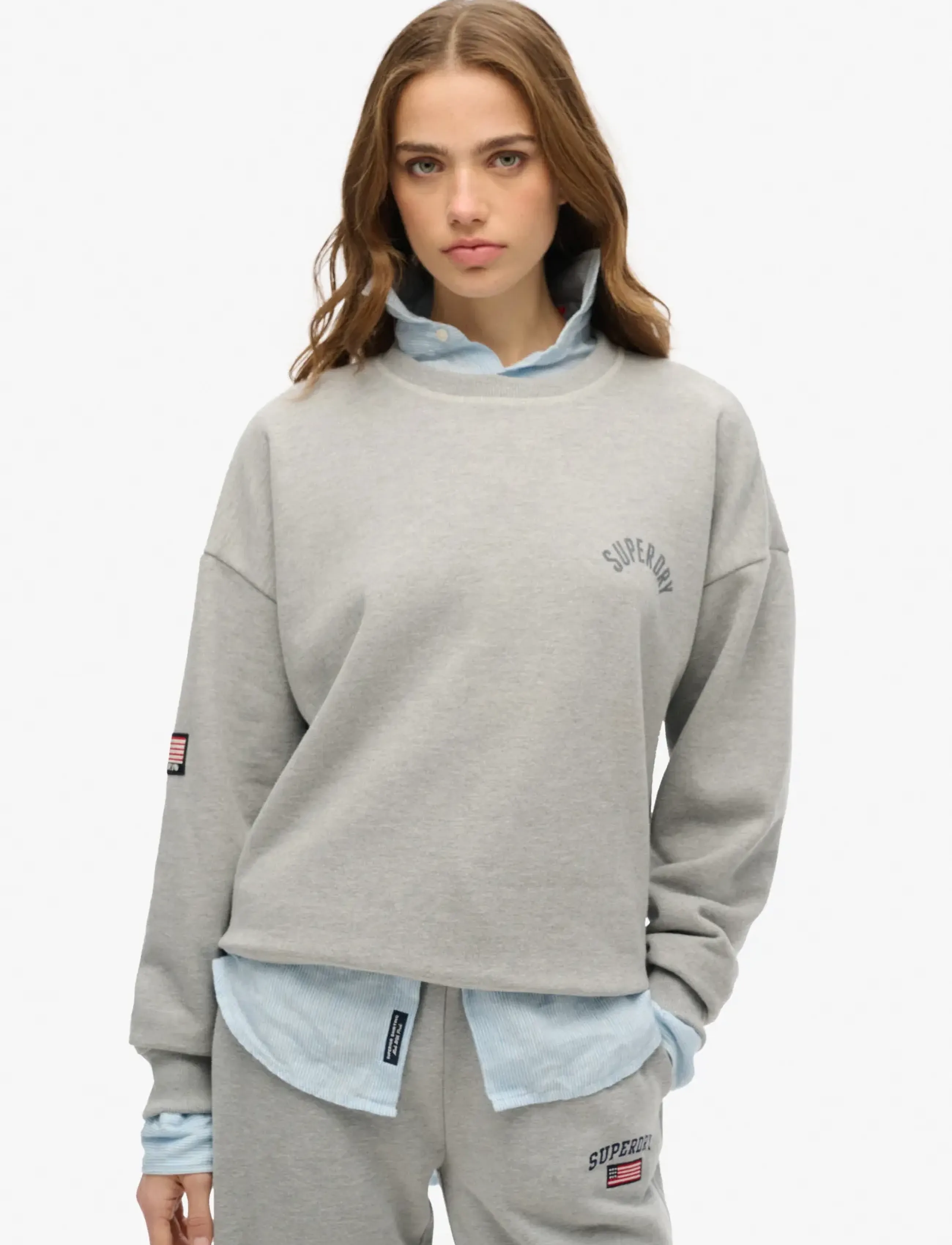 Superdry Athletic Relaxed Printed Crew, 38, Grey, Sweatshirts & Hættetrøjer > Sweatshirts, Dame