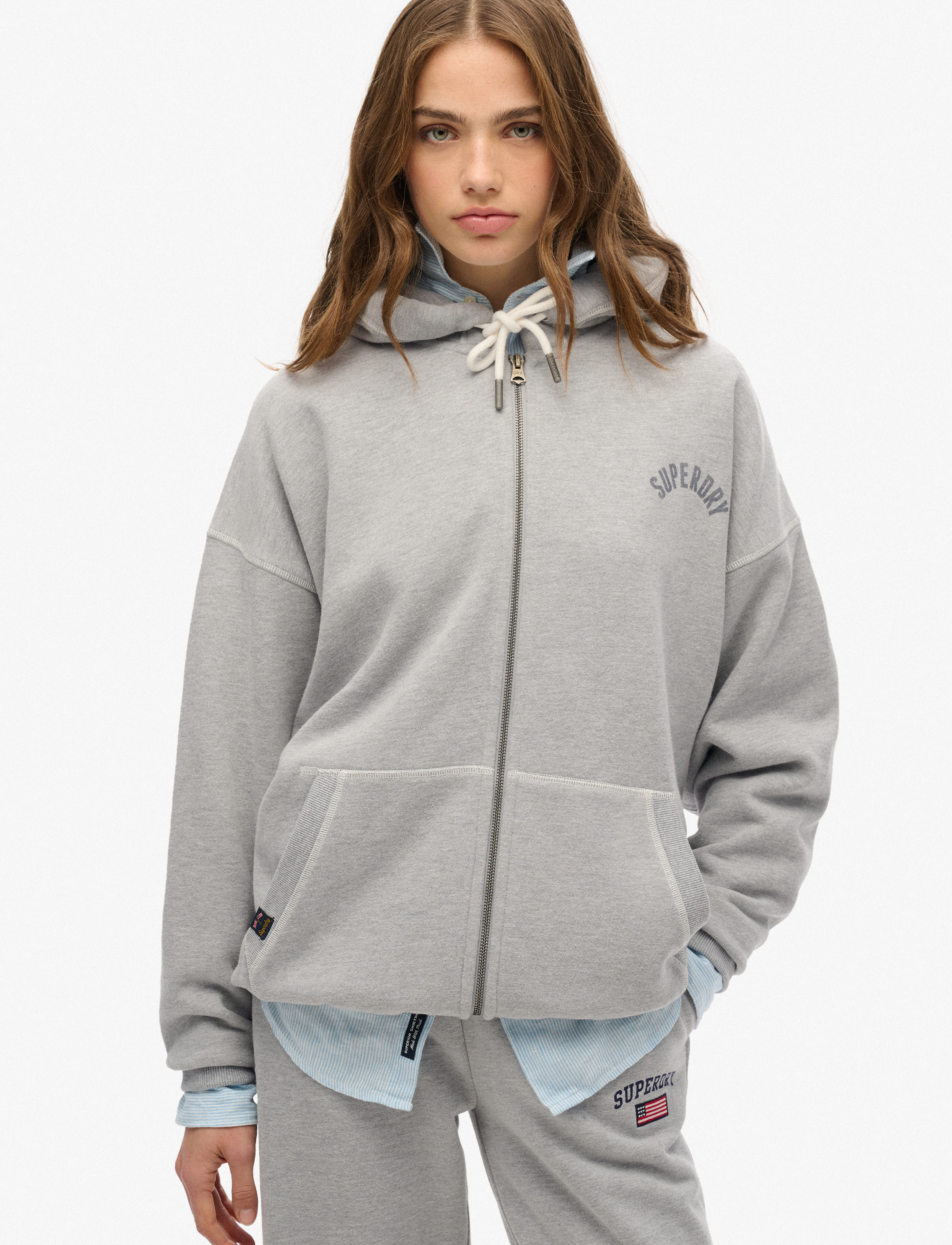 Superdry Athletic Ess Oversized Ziphood, 36, Grey, Sweatshirts & Hættetrøjer > Hættetrøjer, Dame