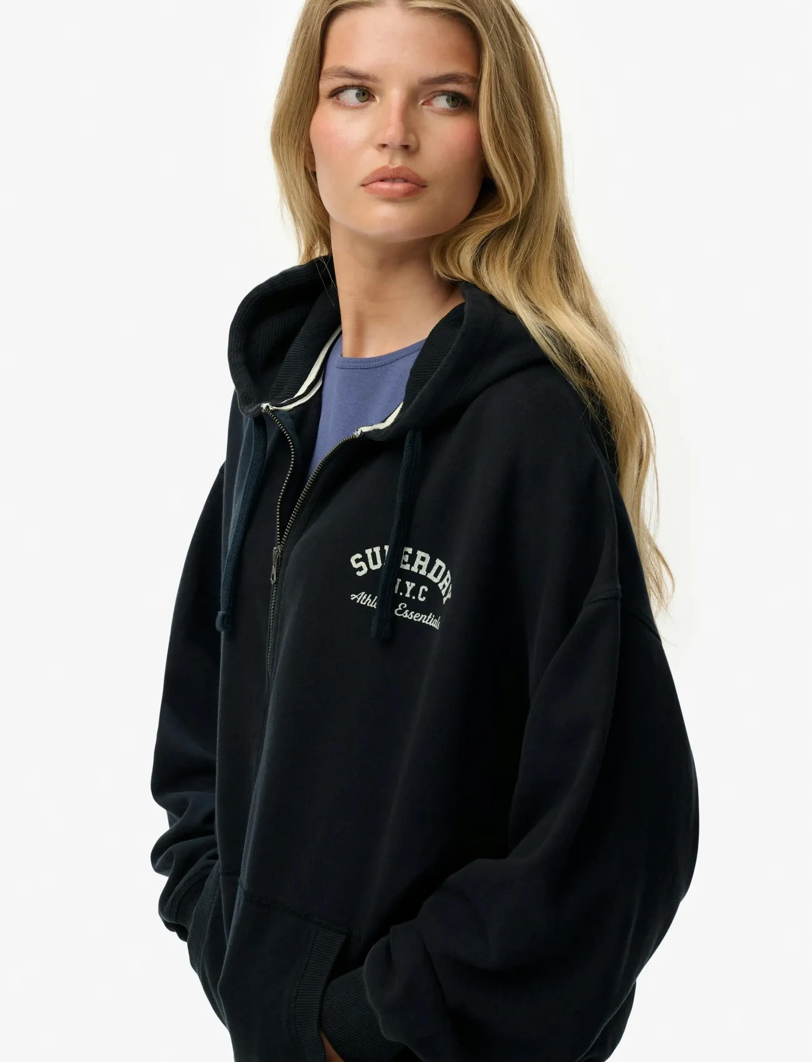 Superdry - ATHLETIC ESS OVERSIZED ZIPHOOD - eclipse navy/off white - 4