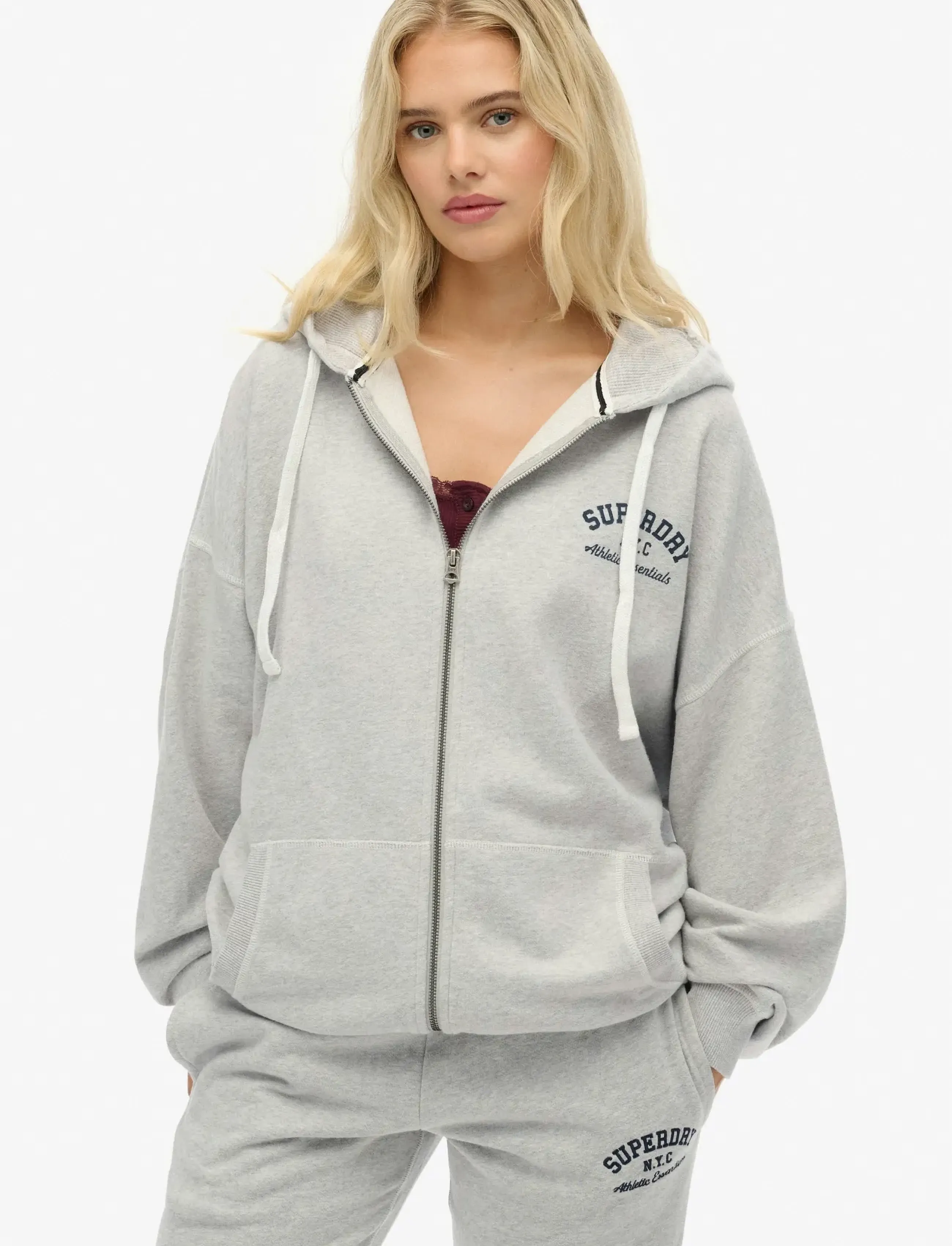 Superdry - ATHLETIC ESS OVERSIZED ZIPHOOD - glacier grey marl - 0
