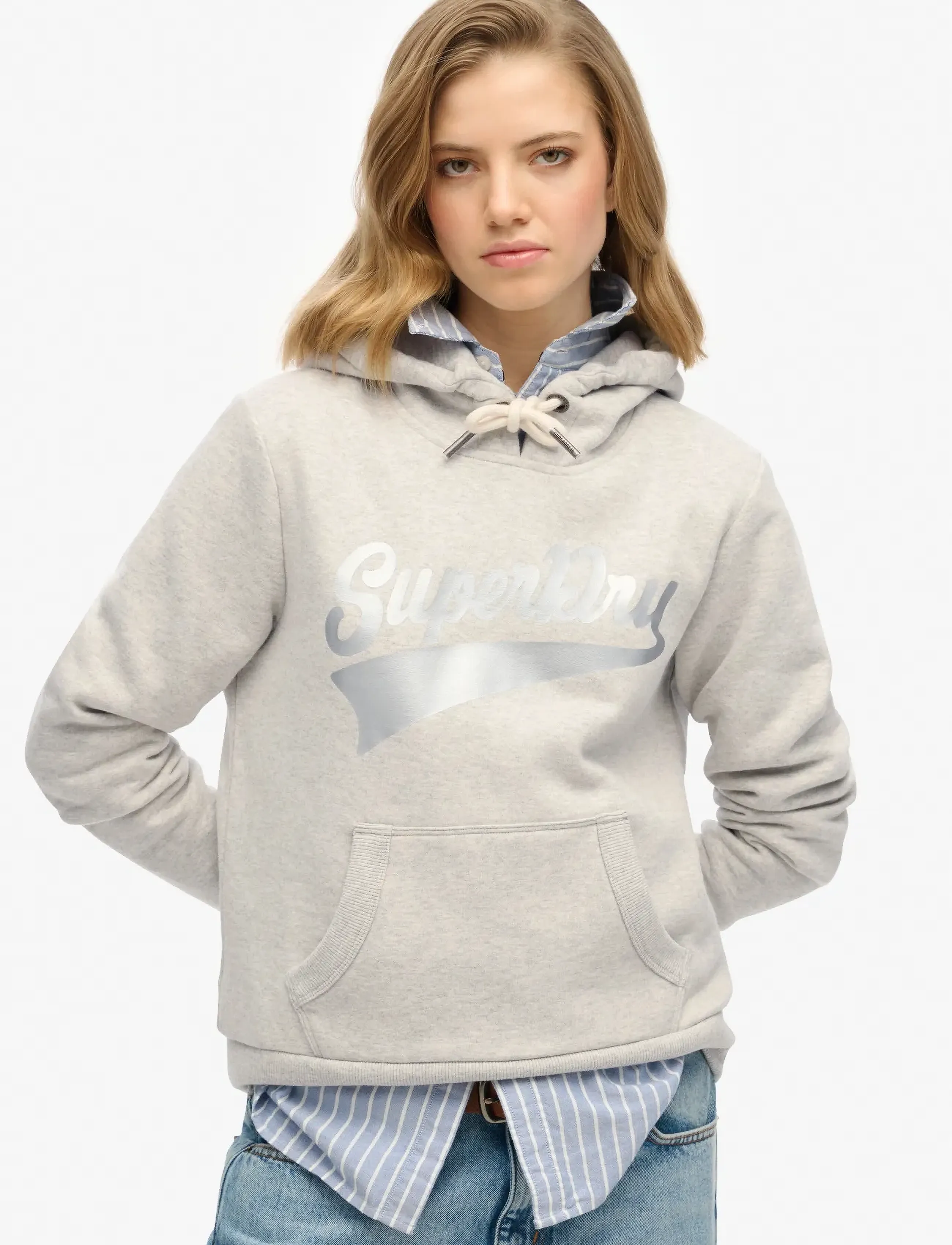 Superdry Super Athletics Hood, Kvinder, Hættetrøje, Grå, Str: 12