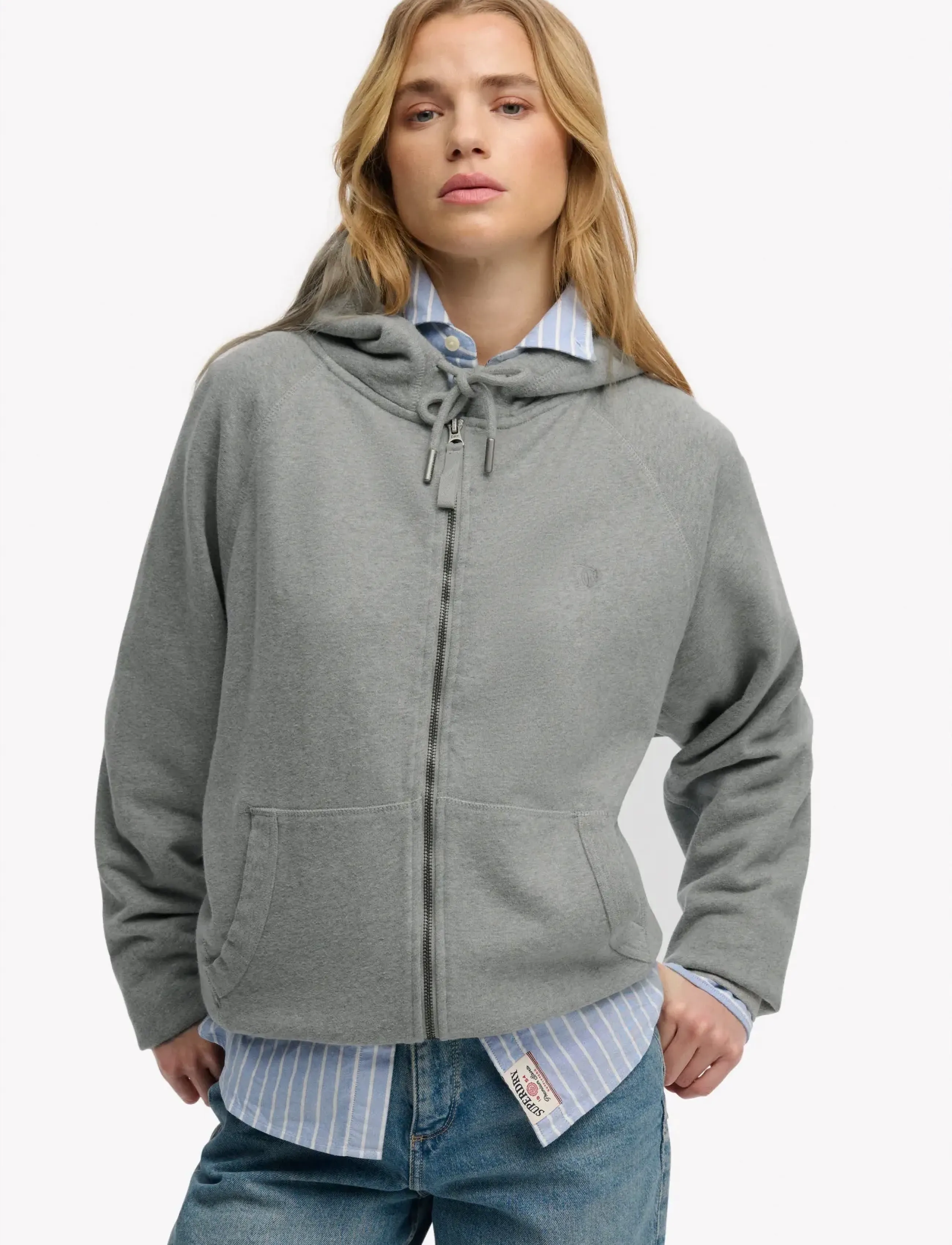 Superdry Studios Relaxed Zip Hoodie, 10, Grey, Sweatshirts & Hættetrøjer > Hættetrøjer, Dame