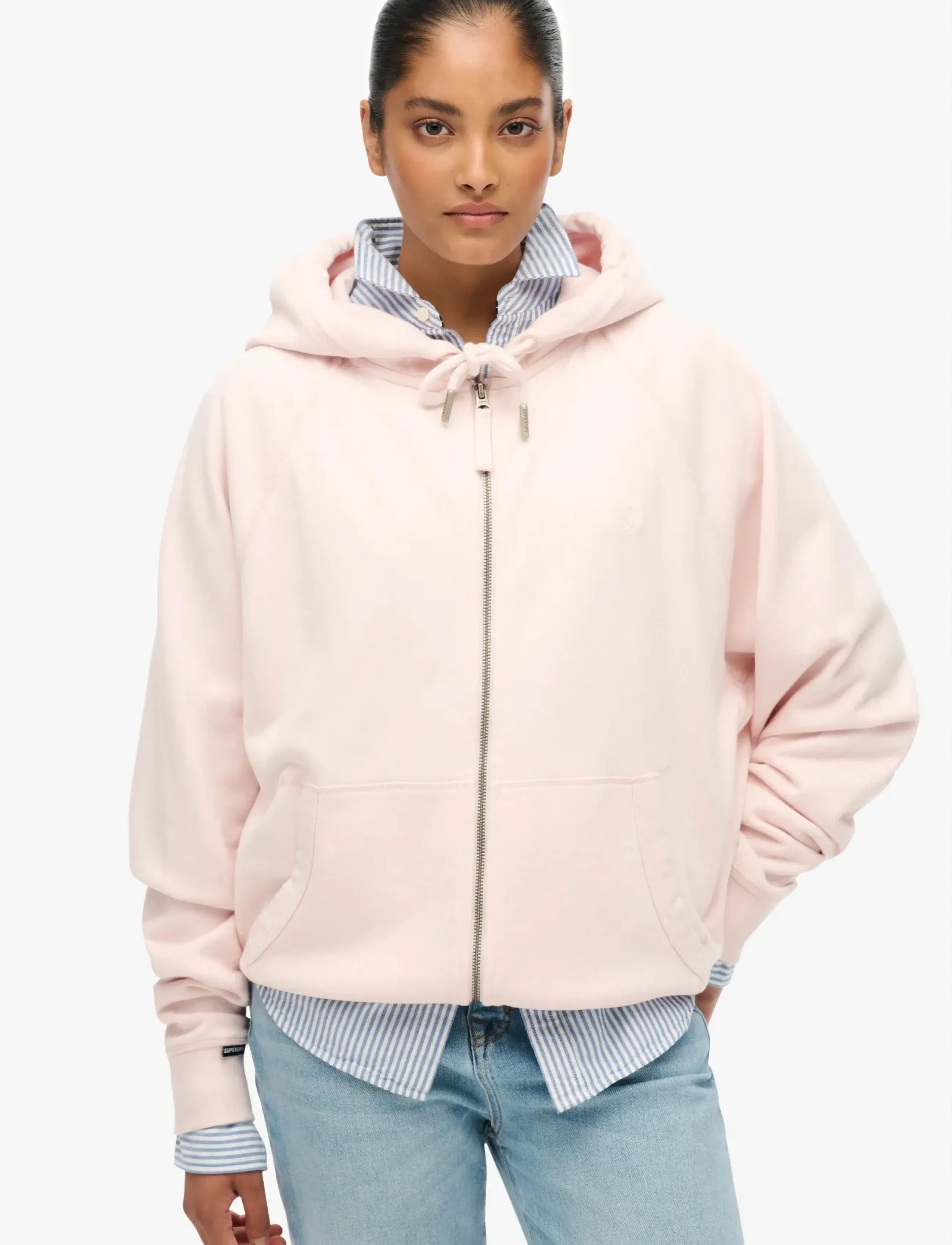 Superdry Studios Relaxed Zip Hoodie, 14, Pink, Sweatshirts & Hættetrøjer > Hættetrøjer, Dame