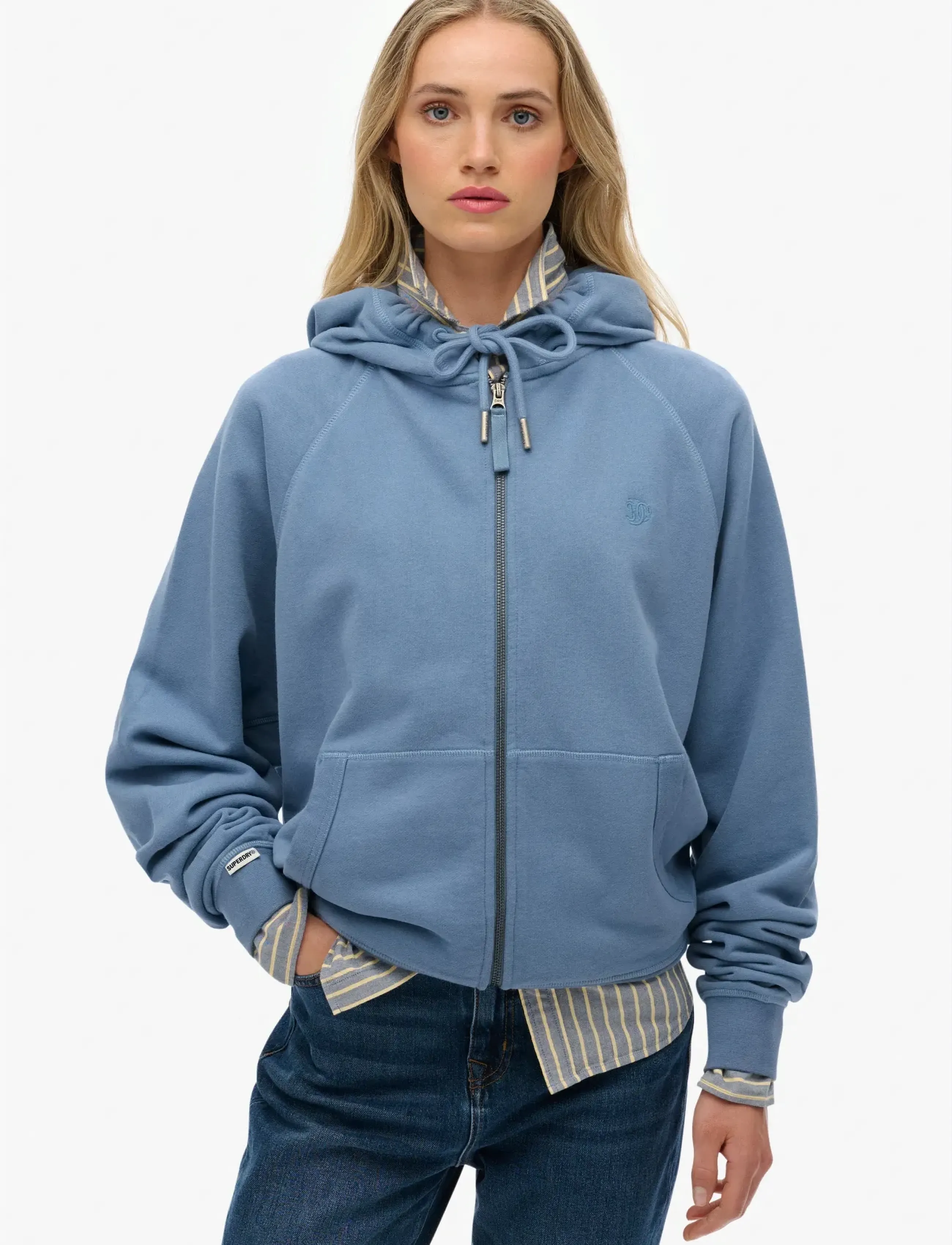 Superdry Studios Relaxed Zip Hoodie, 16, Blue, Sweatshirts & Hættetrøjer > Hættetrøjer, Dame